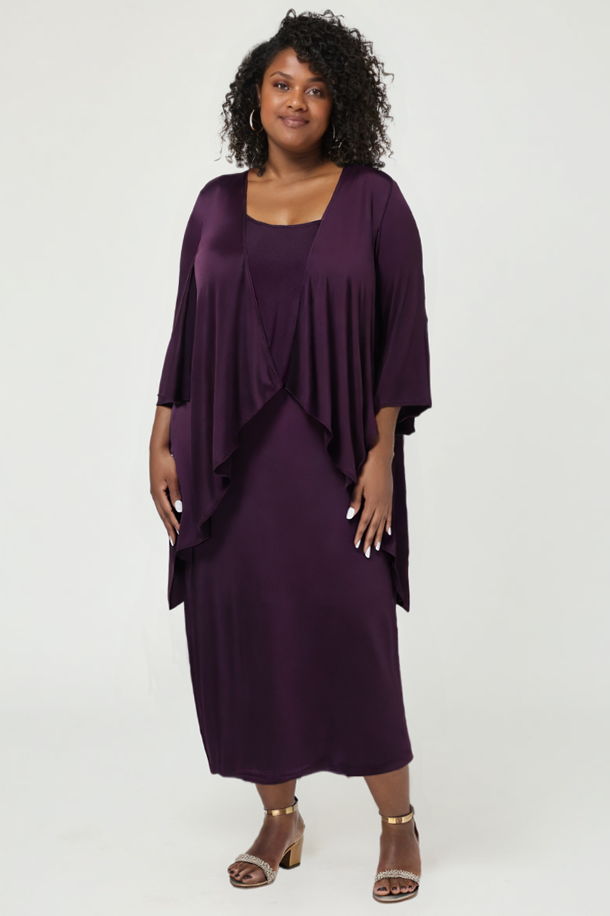 Amoris by Ladivine T9000 - Two-Piece Tea Length Formal Dress Mother of the Bride Dresses in Black