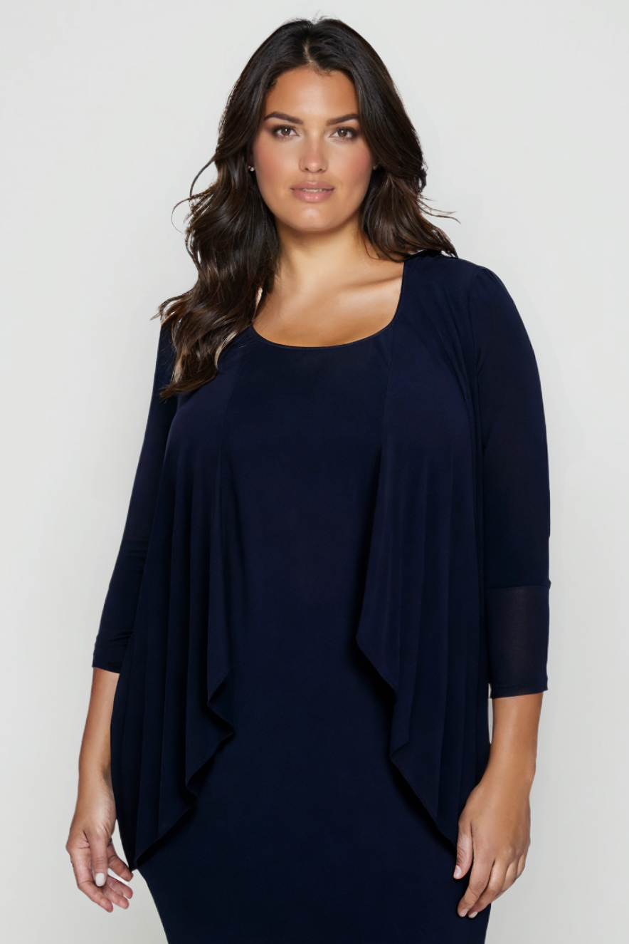 Amoris by Ladivine T9000 - Two-Piece Tea Length Formal Dress Mother of the Bride Dresses in Eggplant