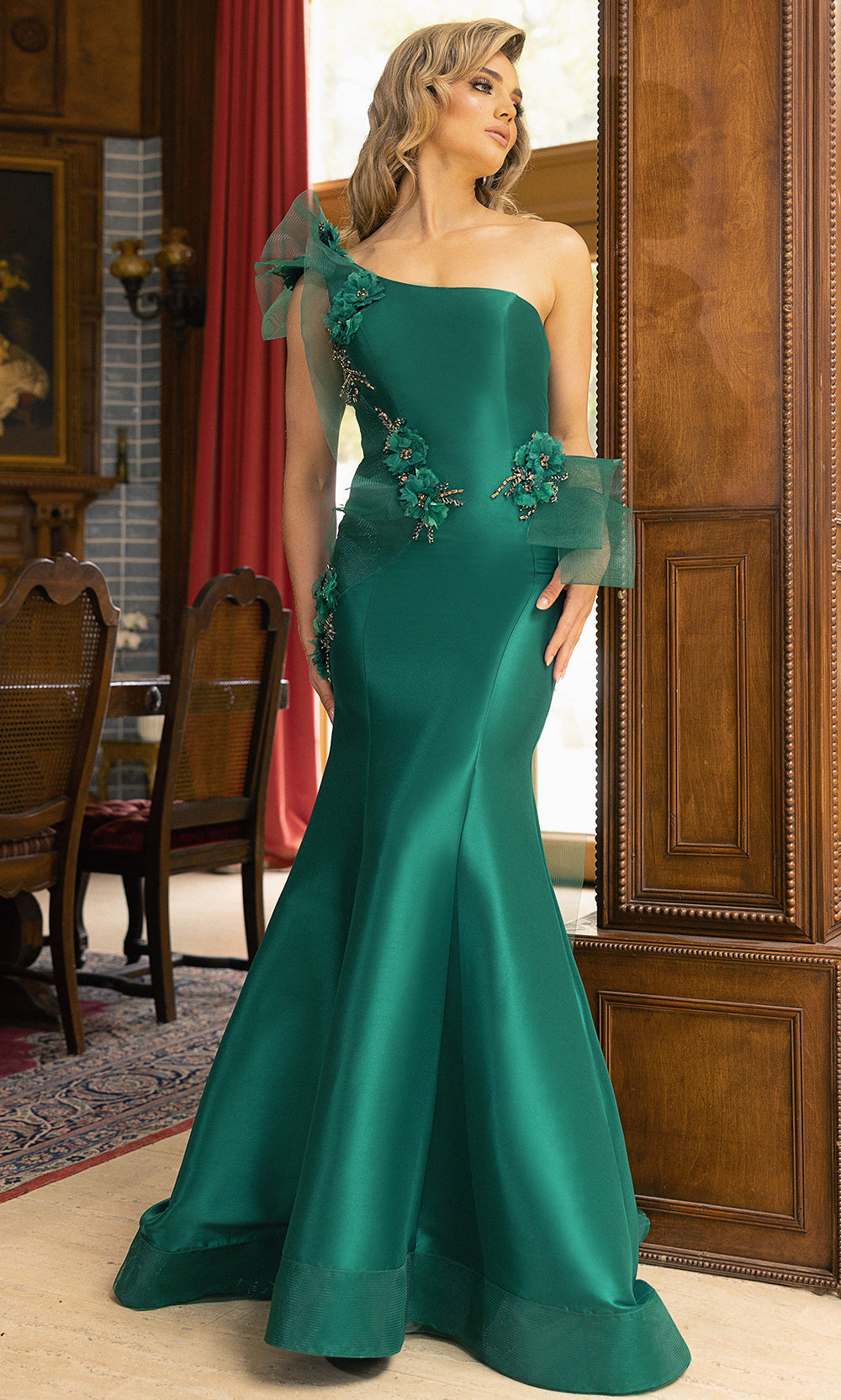 Terani Couture 242E3114 - One Shoulder Mermaid Evening Gown Evening Dresses 00 / Emerald