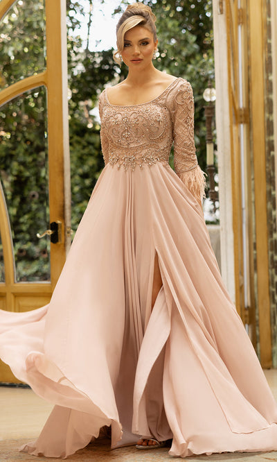 Terani Couture 242M3390 - Embroidered 3/4 Sleeve Evening Dress Mother Of The Bride Dresses 00 / Blush