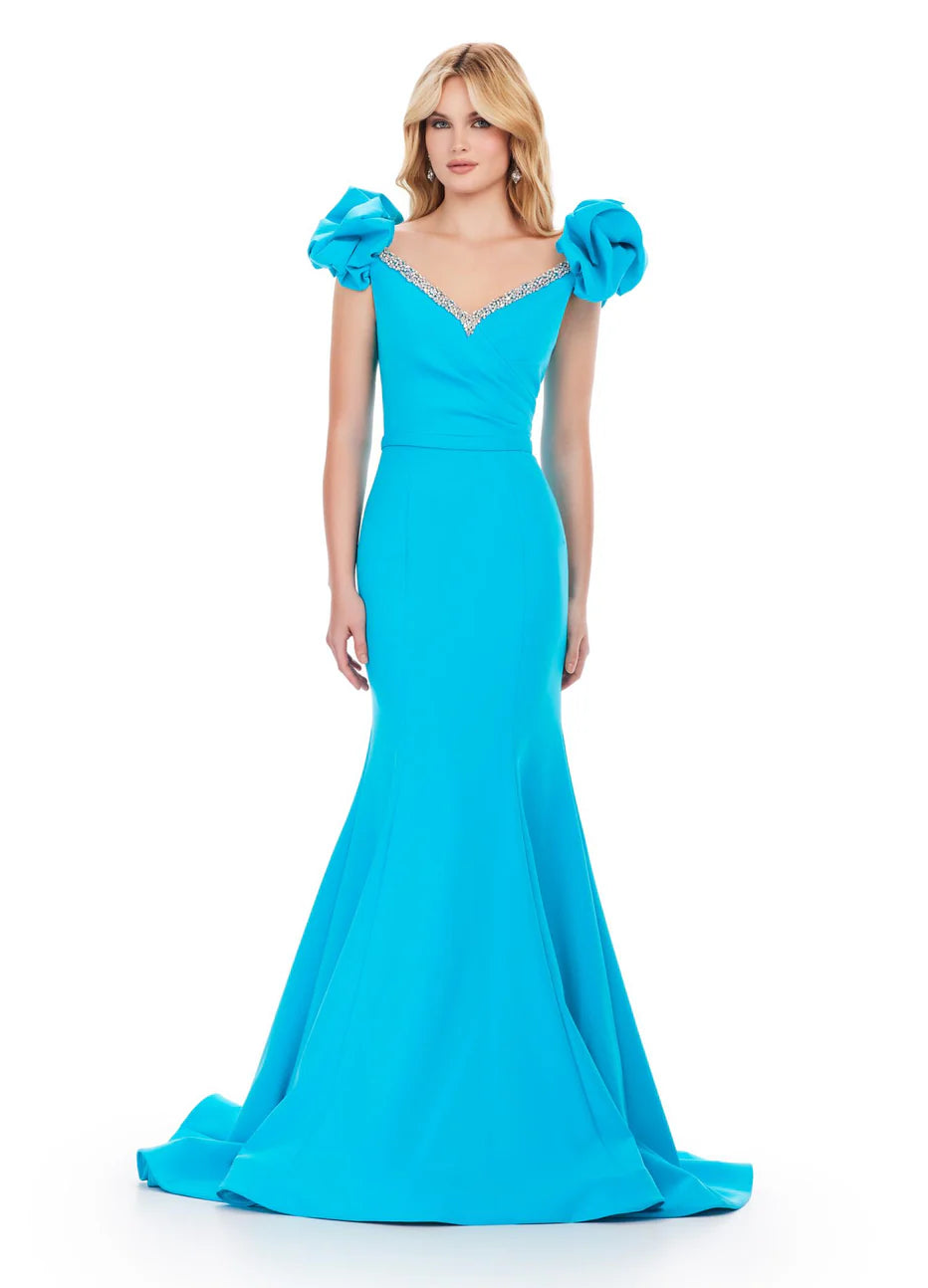 Ashley Lauren 11615 - Beaded Trim V-Neck Evening Gown