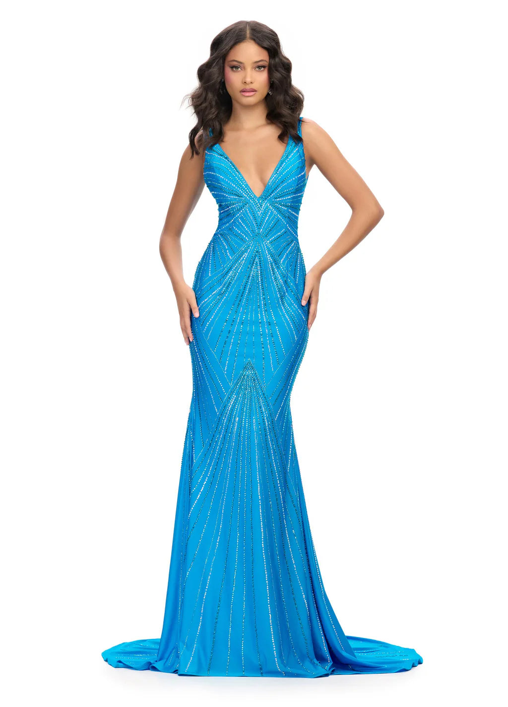 Ashley Lauren 11693 - Beaded V-Neck Evening Gown