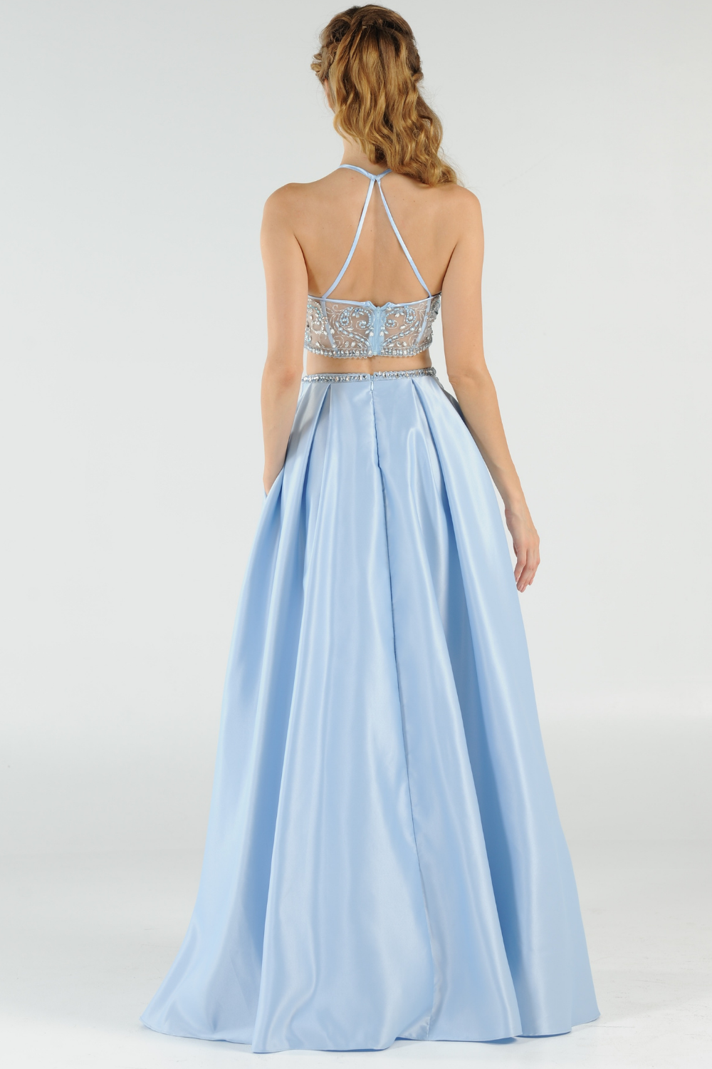 Poly USA 8210 - Pleated A-Line Embellished Dress Mother of the Bride Dresses in Blue  