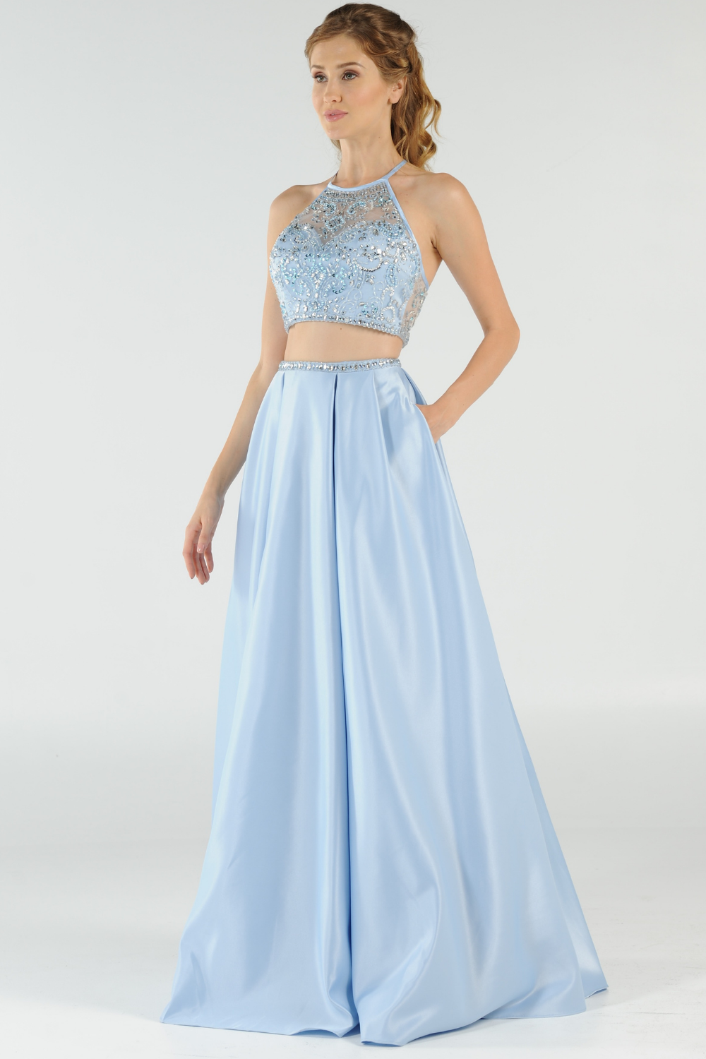 Poly USA 8210 - Pleated A-Line Embellished Dress Mother of the Bride Dresses in Blue  