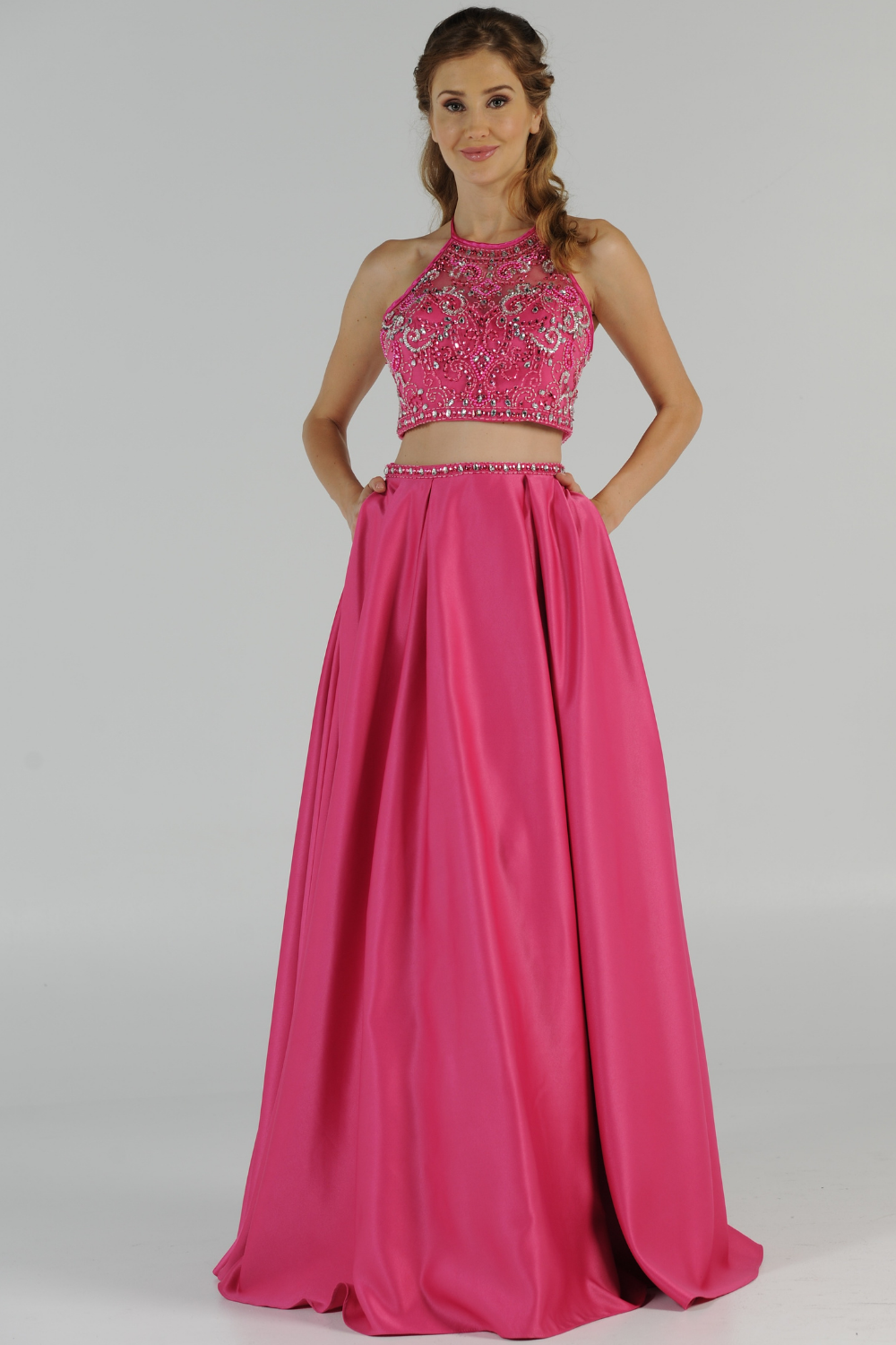 Poly USA 8210 - Pleated A-Line Embellished Dress Mother of the Bride Dresses in Pink  