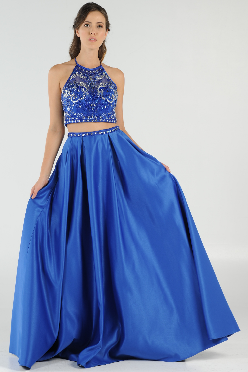 Poly USA 8210 - Pleated A-Line Embellished Dress Mother of the Bride Dresses in Blue  