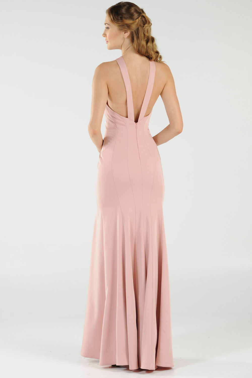 Poly USA 8058 - Open Back Halter Long Evening Dress Prom Dresses in Pink  