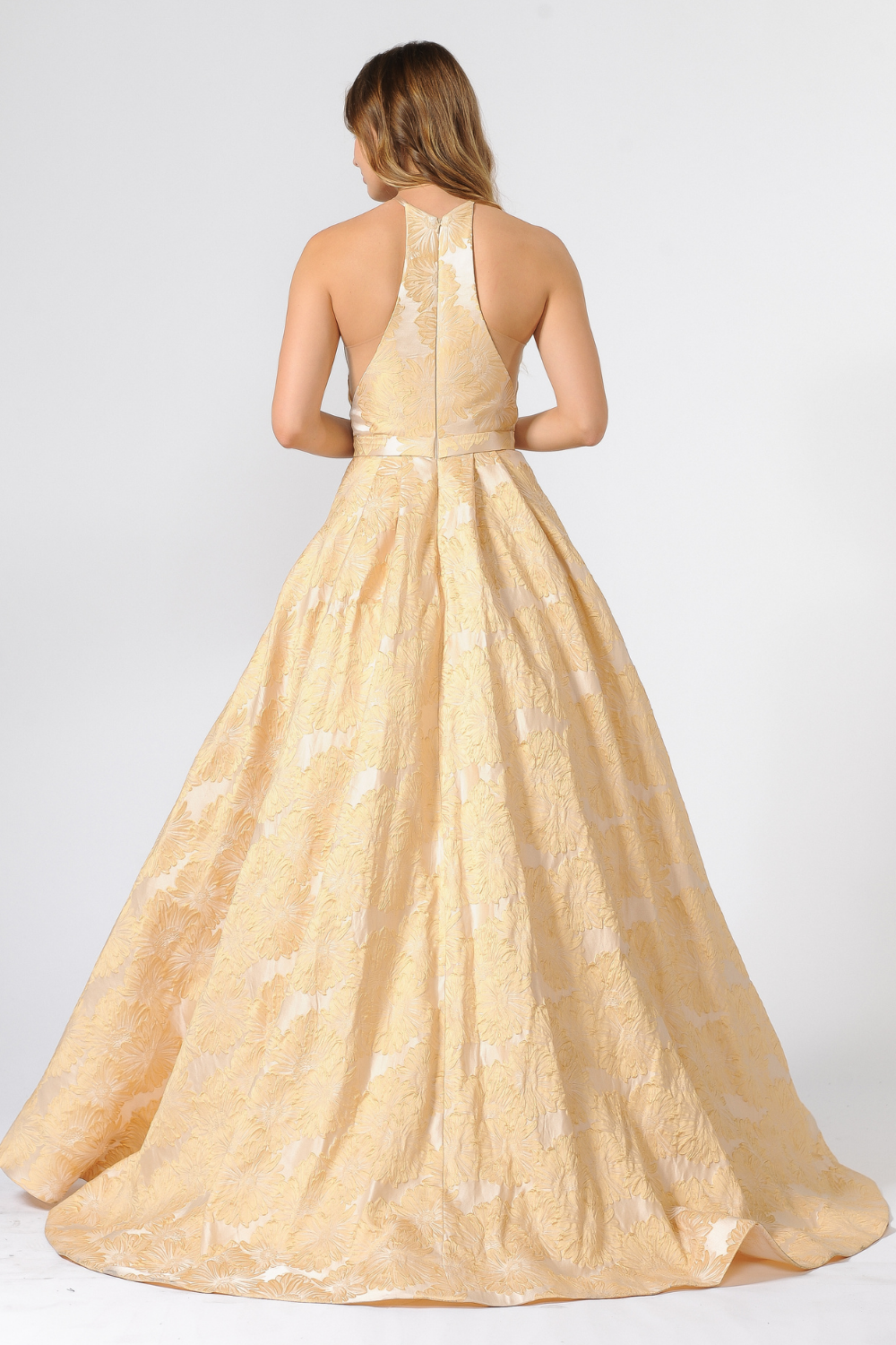 Poly USA 8402 - Illusion Cutout Floral Texture A-Line Gown Prom Dresses in Neutral  