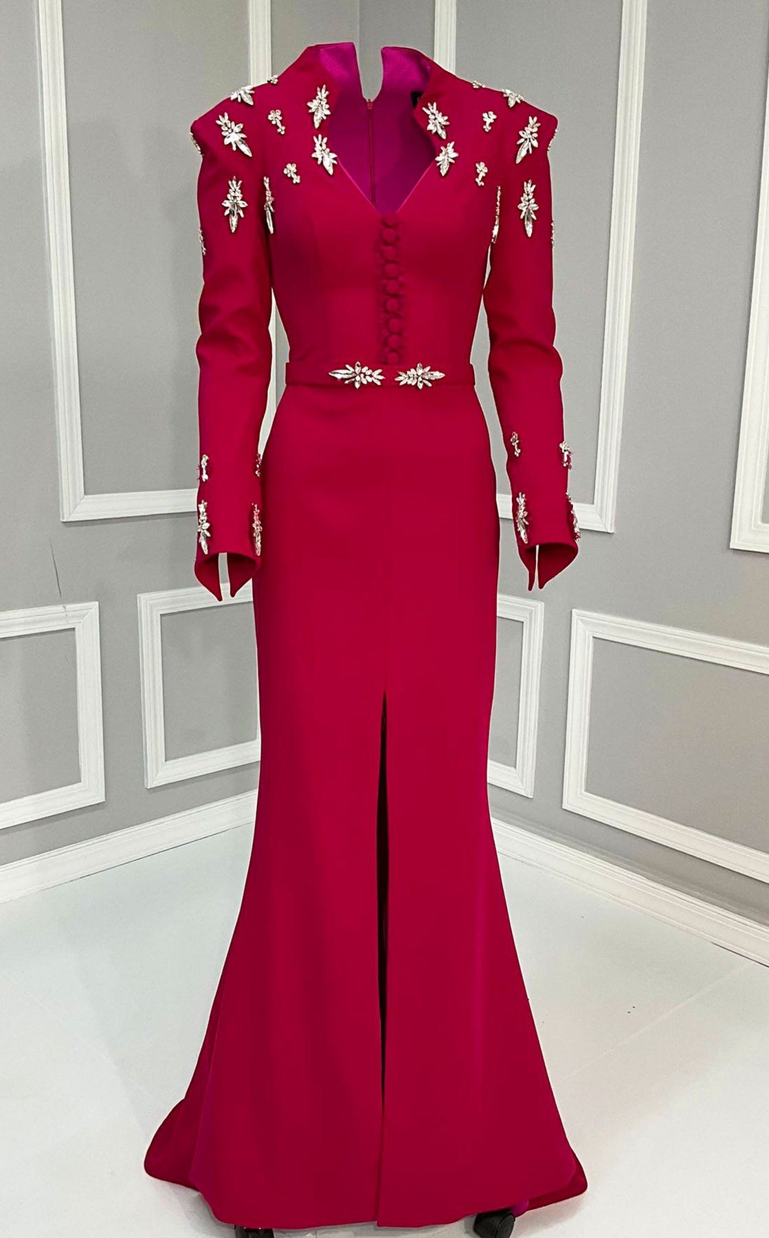 MNM Couture V02030 - Long Sleeve Bejeweled Evening Dress