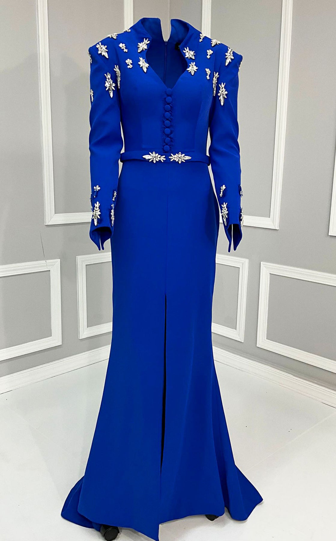 MNM Couture V02030 - Long Sleeve Bejeweled Evening Dress
