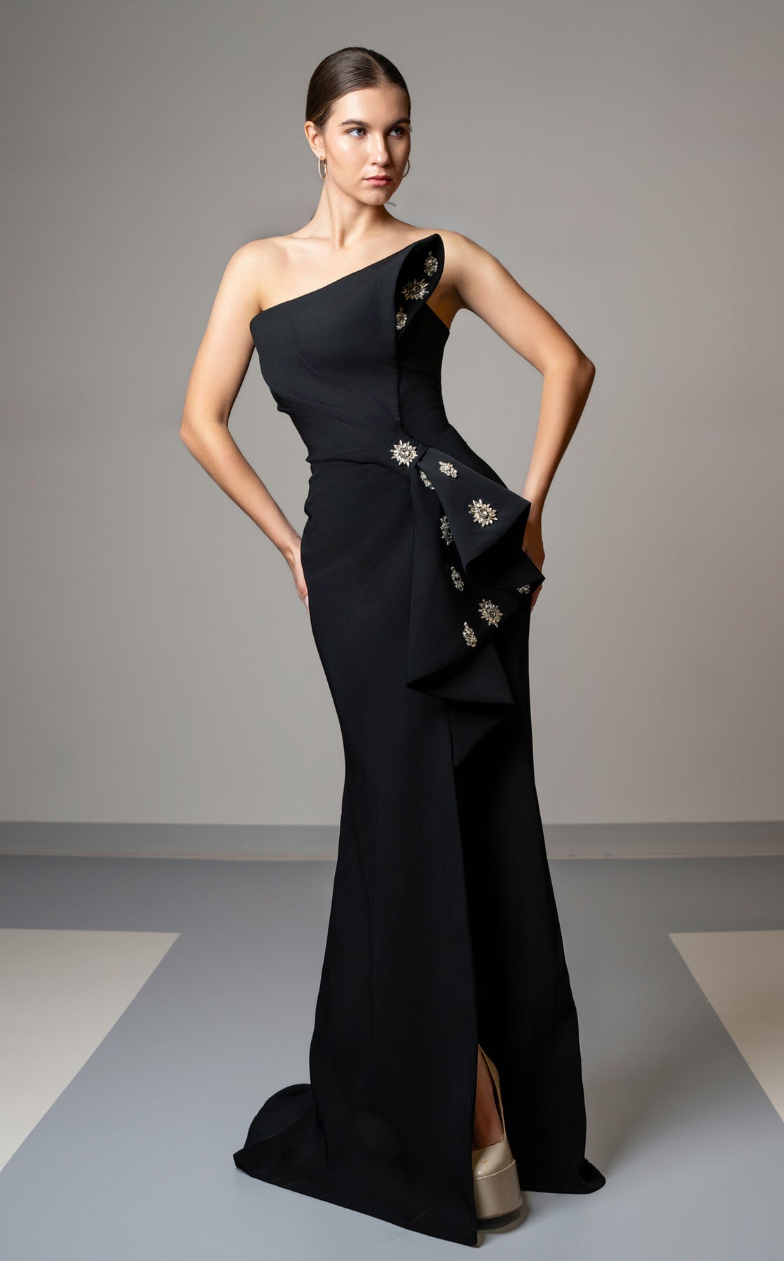 MNM Couture V02031 - Bejeweled Bow Evening Gown