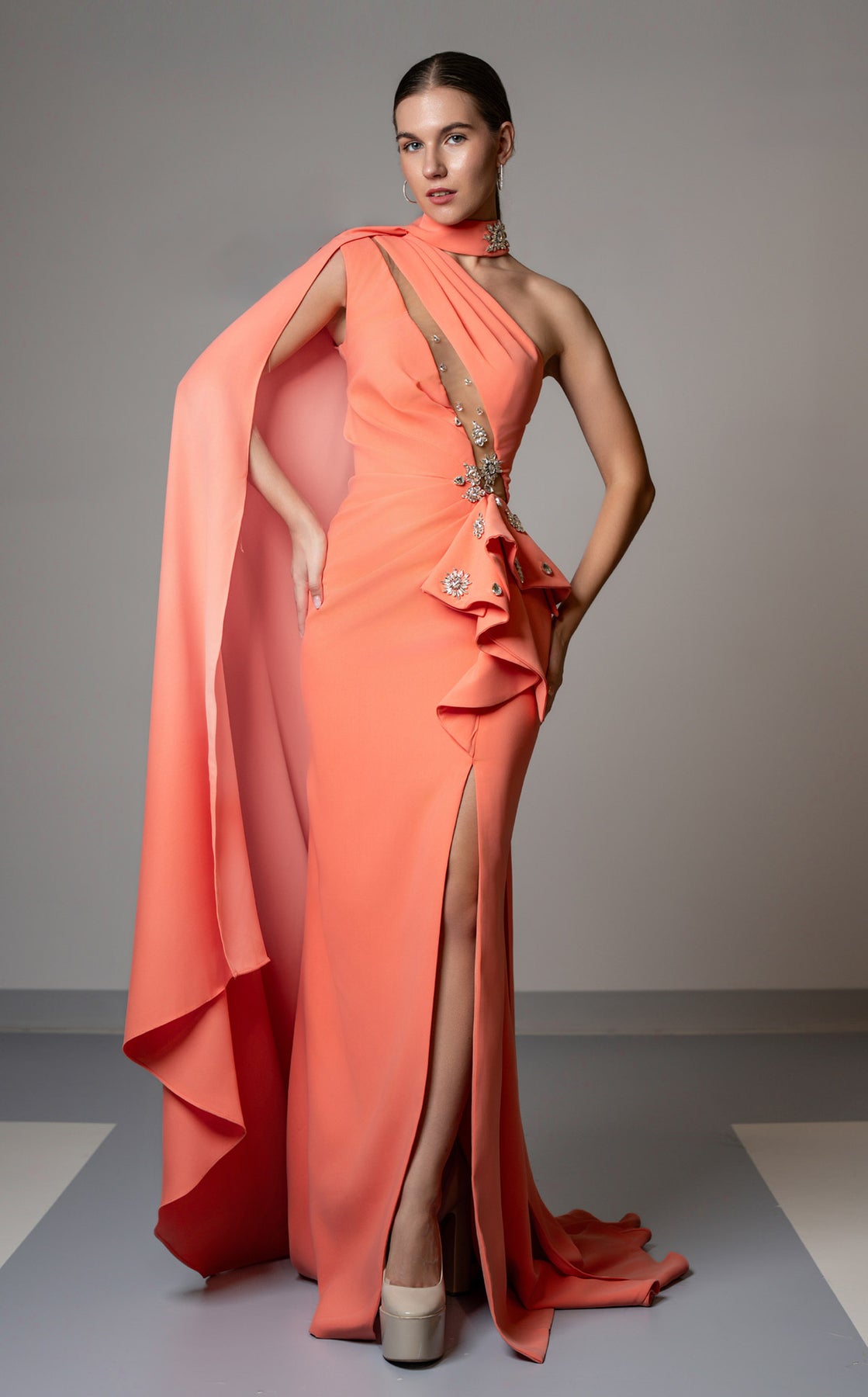 MNM Couture V02033 - Asymmetric Sheath Evening Gown