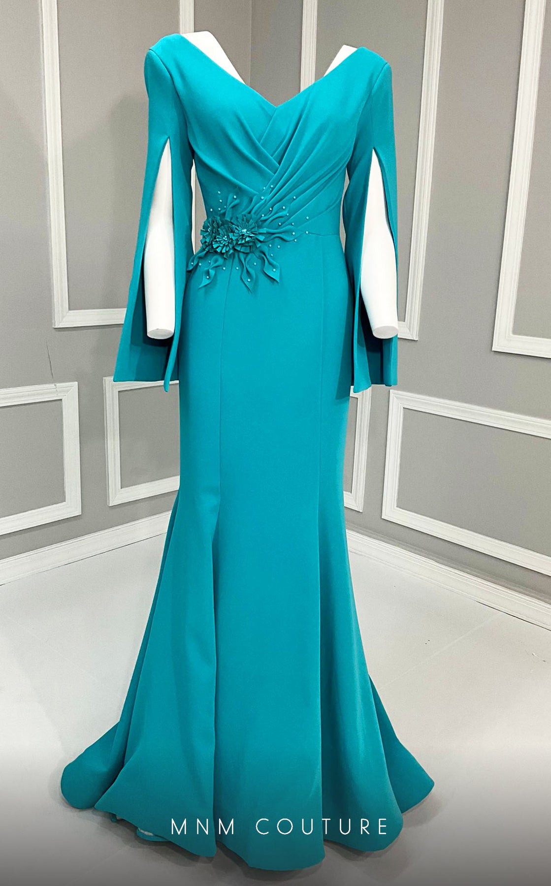 MNM Couture V02044 - Split Cape Sleeve Evening Gown