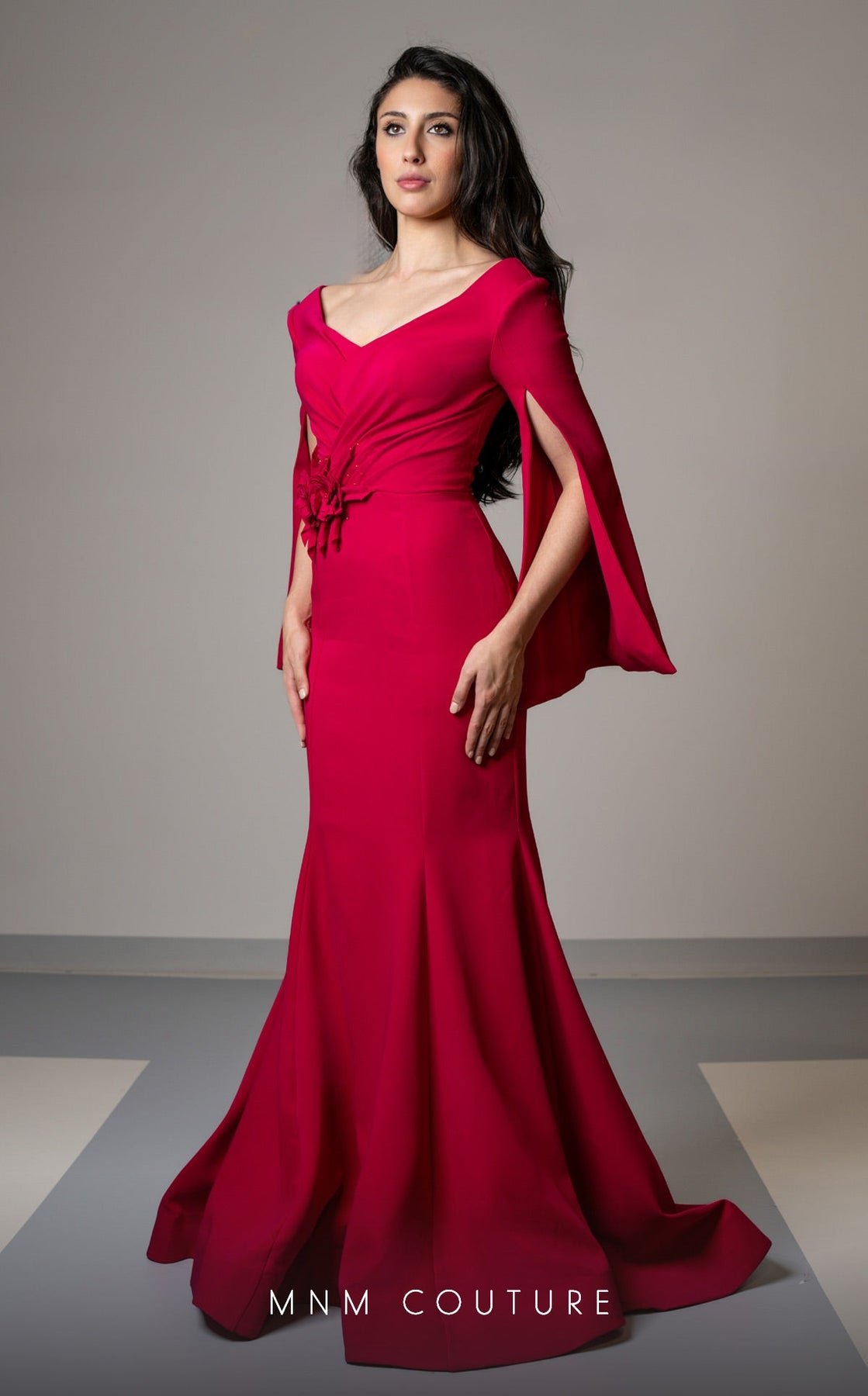 MNM Couture V02044 - Split Cape Sleeve Evening Gown