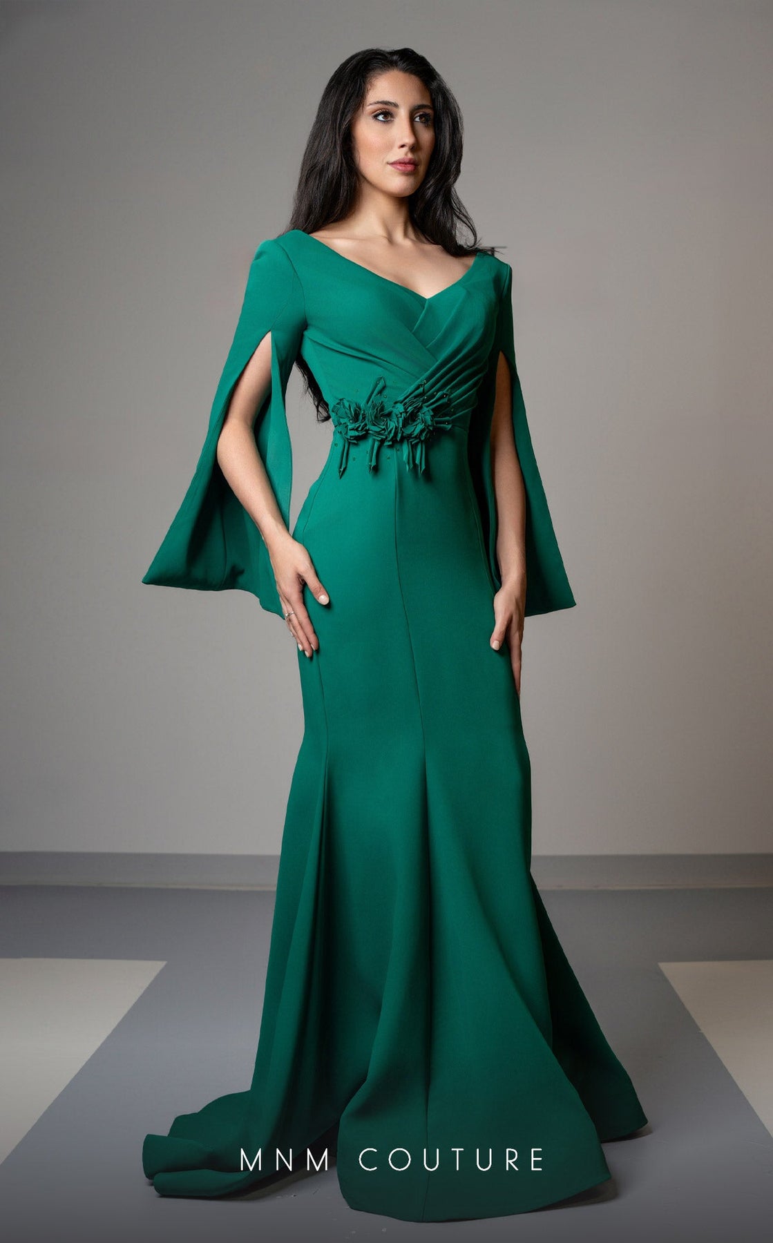 MNM Couture V02044 - Split Cape Sleeve Evening Gown
