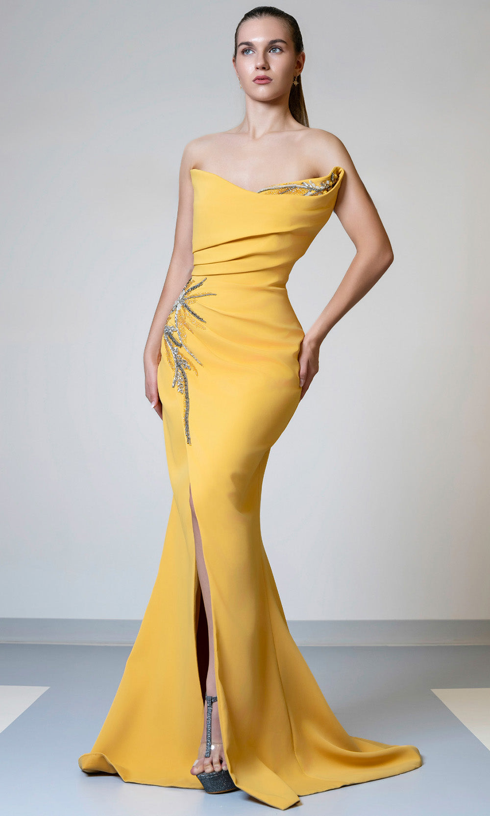 MNM Couture V02051 - Embellished Ruched Evening Gown Evening Dresses