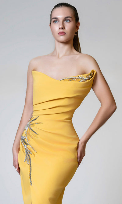 MNM Couture V02051 - Embellished Ruched Evening Gown Evening Dresses