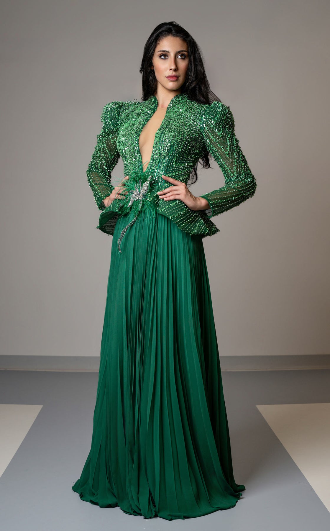MNM Couture V06941 - Beaded Long Sleeve Evening Dress