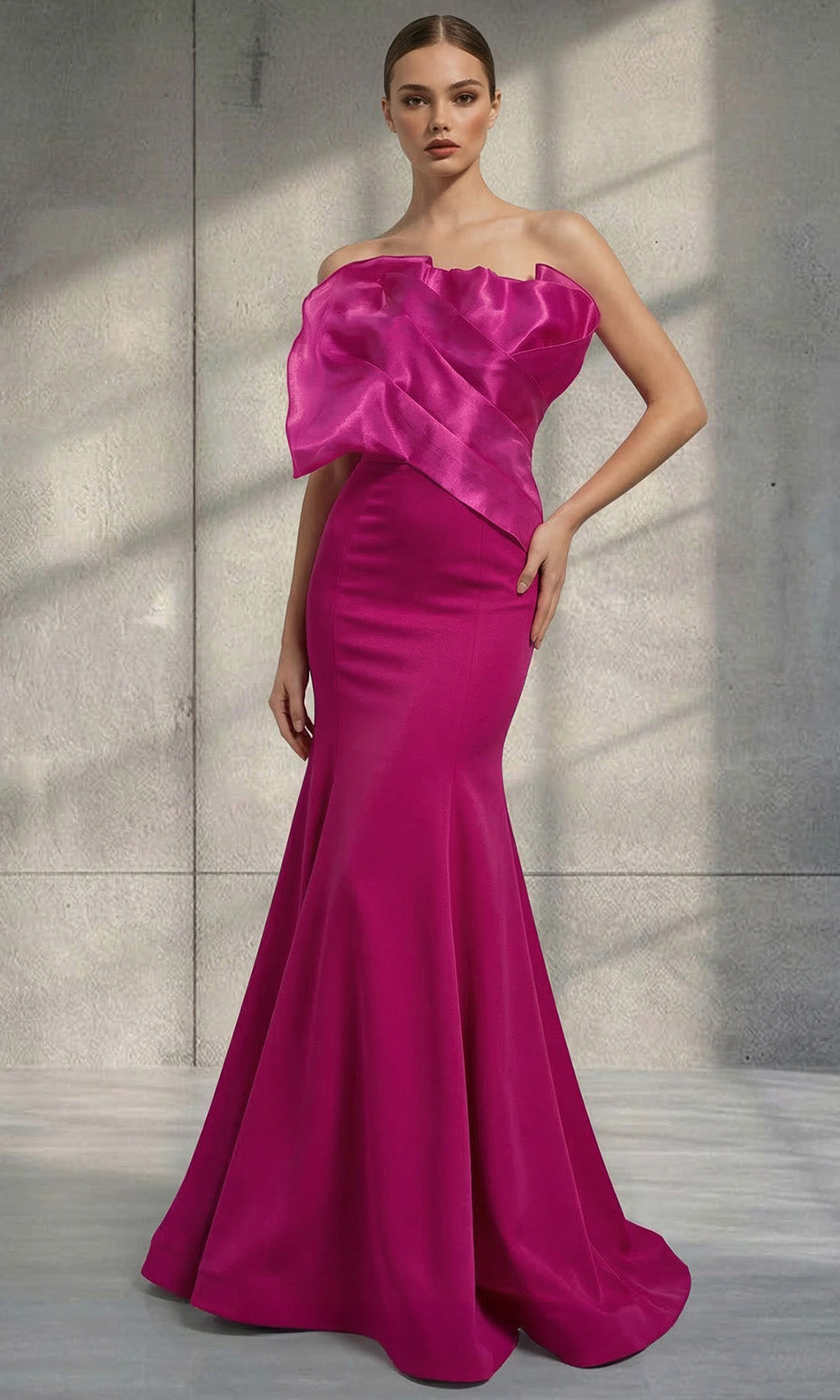 MNM COUTURE V07107 - Ruffle Bodice Mermaid Skirt Dress Pageant Dresses in Fuchsia 