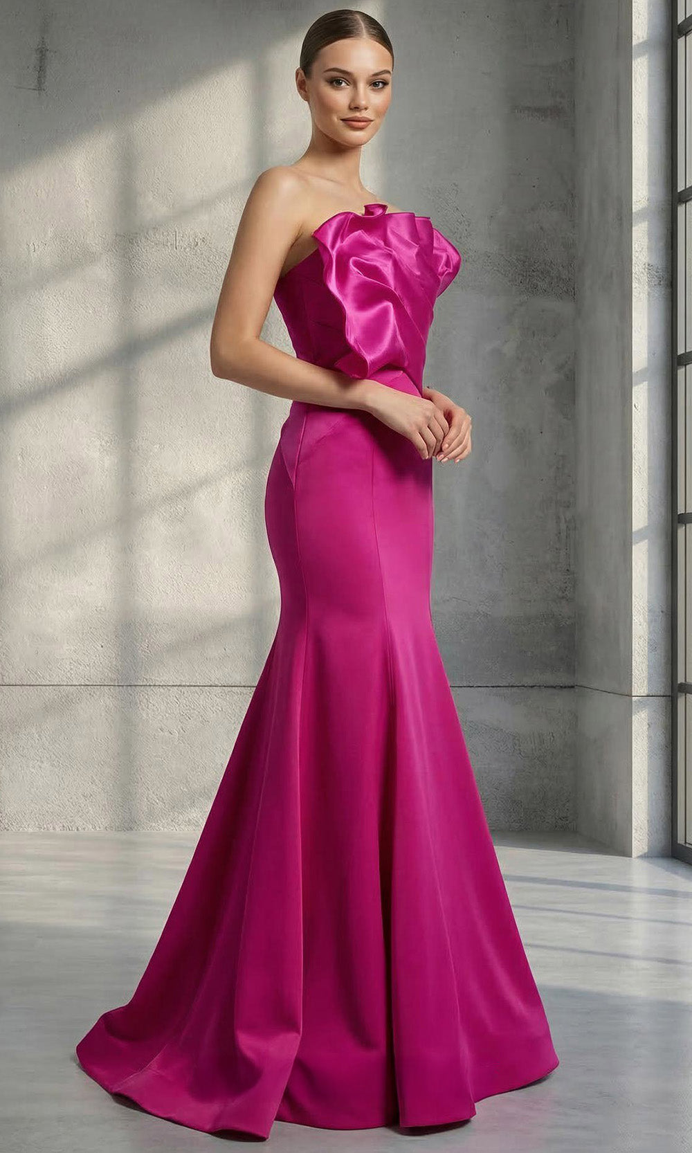 MNM COUTURE V07107 - Ruffle Bodice Mermaid Skirt Dress Pageant Dresses in Fuchsia 
