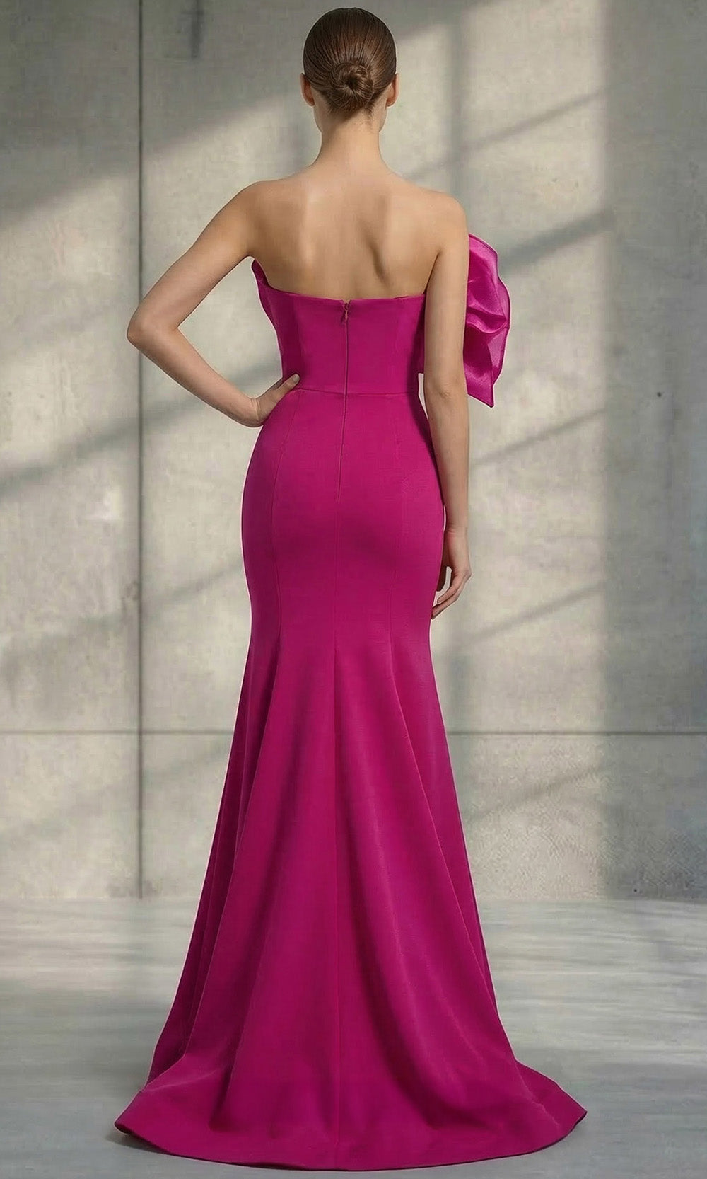 MNM COUTURE V07107 - Ruffle Bodice Mermaid Skirt Dress Pageant Dresses in Fuchsia 