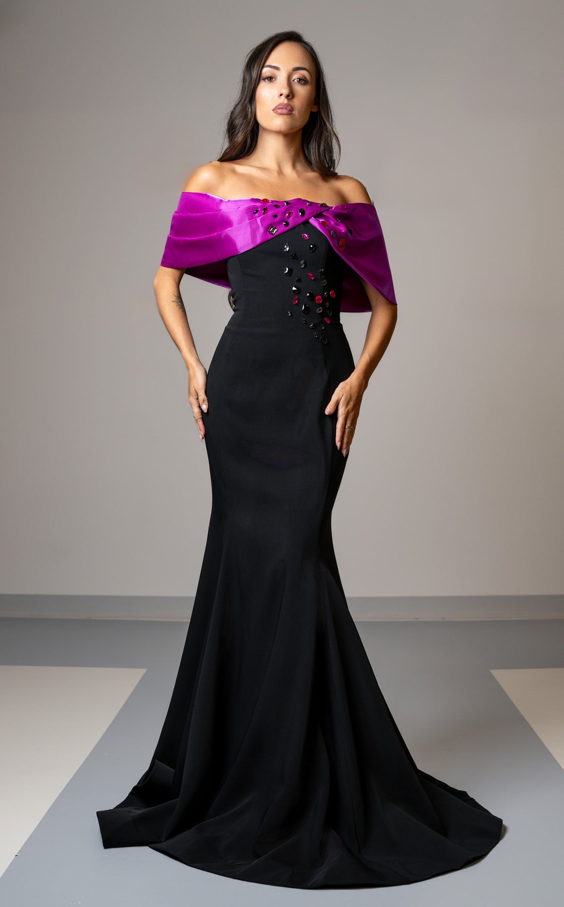 MNM Couture V07388 - Off Shoulder Beaded Evening Gown