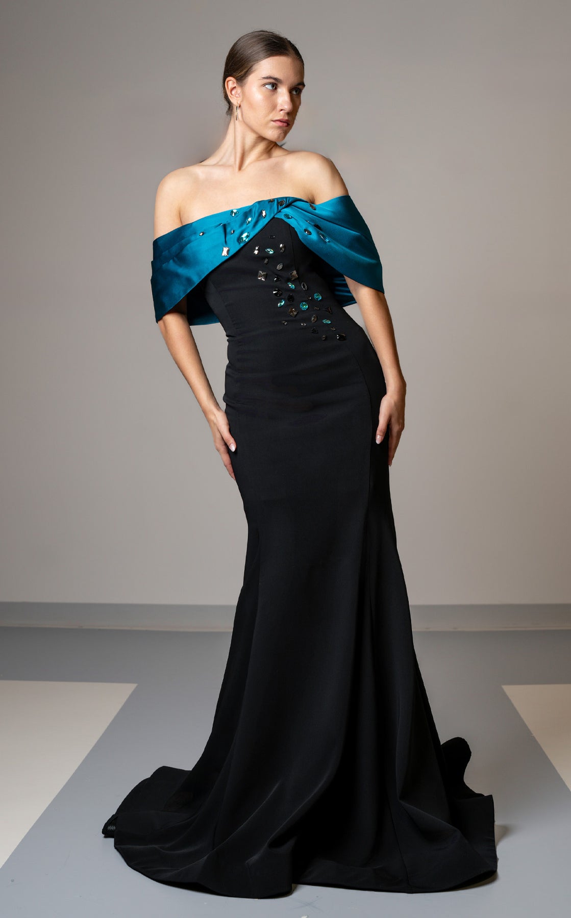 MNM Couture V07388 - Off Shoulder Beaded Evening Gown