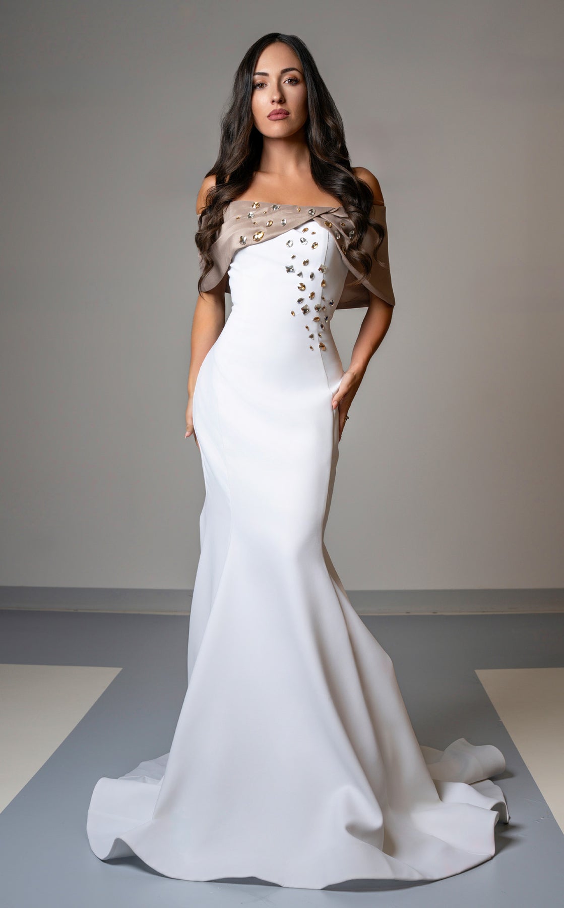 MNM Couture V07388 - Off Shoulder Beaded Evening Gown