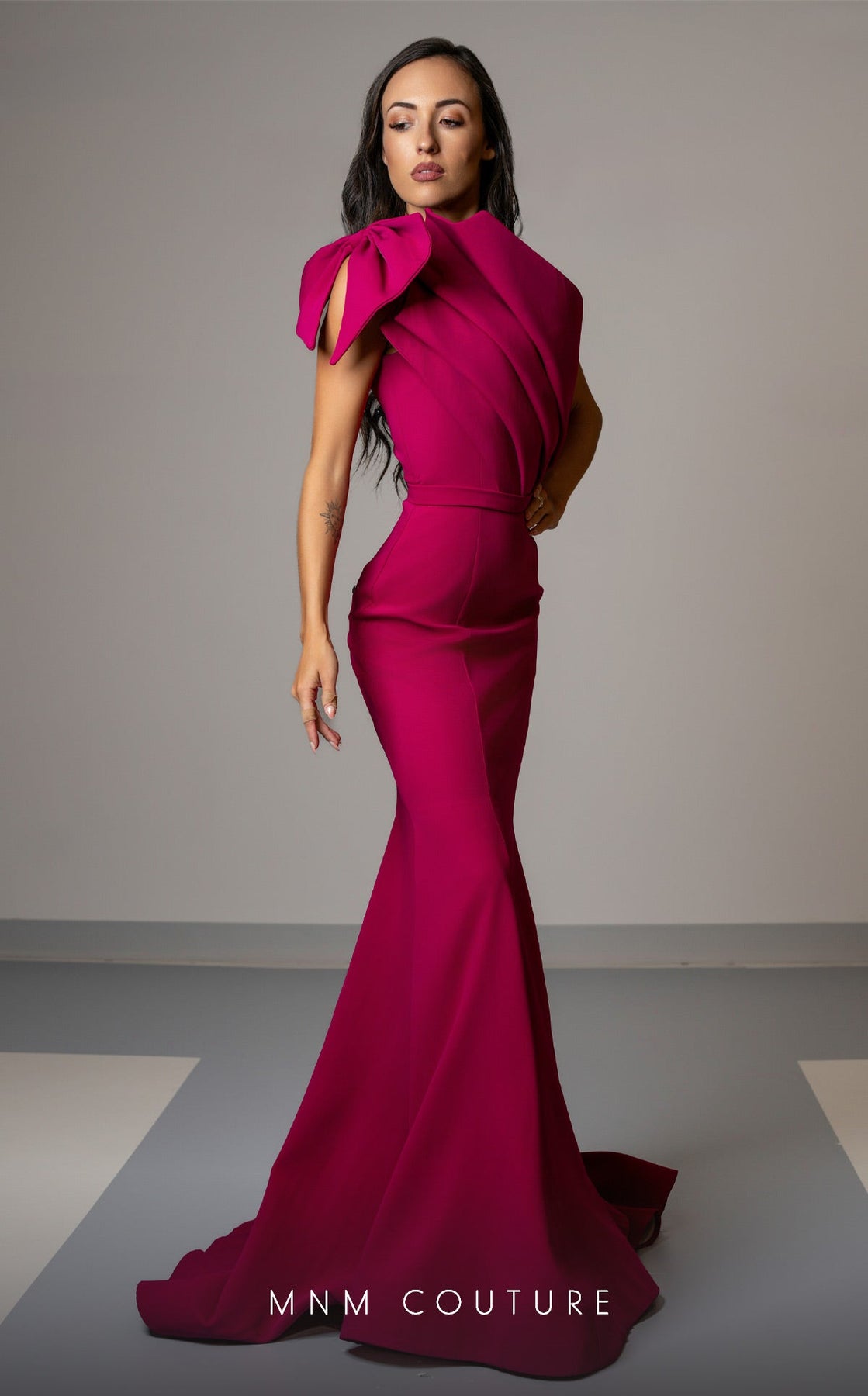 MNM Couture V07402 - Pleated Asymmetric Evening Gown