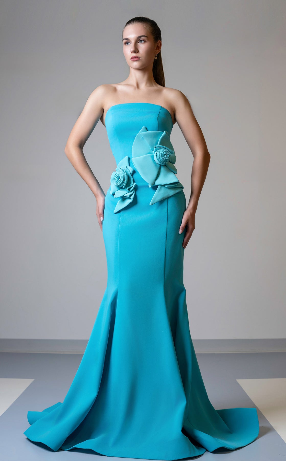 MNM Couture V07456 - Rosette Styled Evening Gown