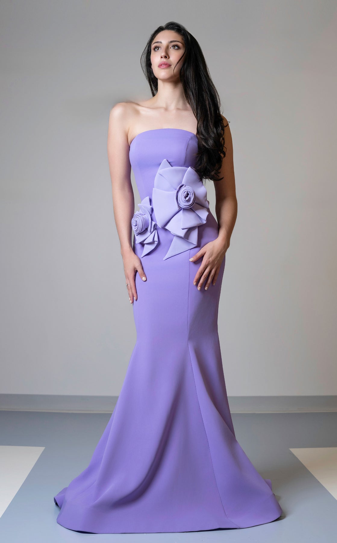 MNM Couture V07456 - Rosette Styled Evening Gown
