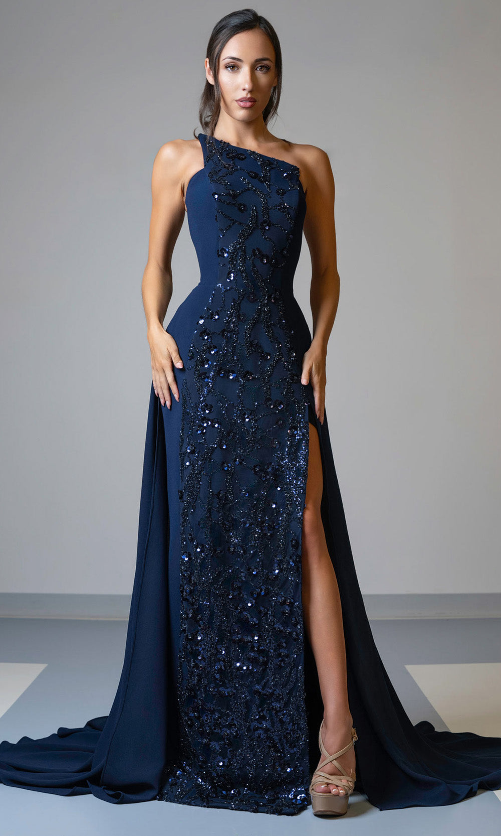 MNM Couture V07539 - Strapless Beaded Slit Evening Gown Evening Dresses