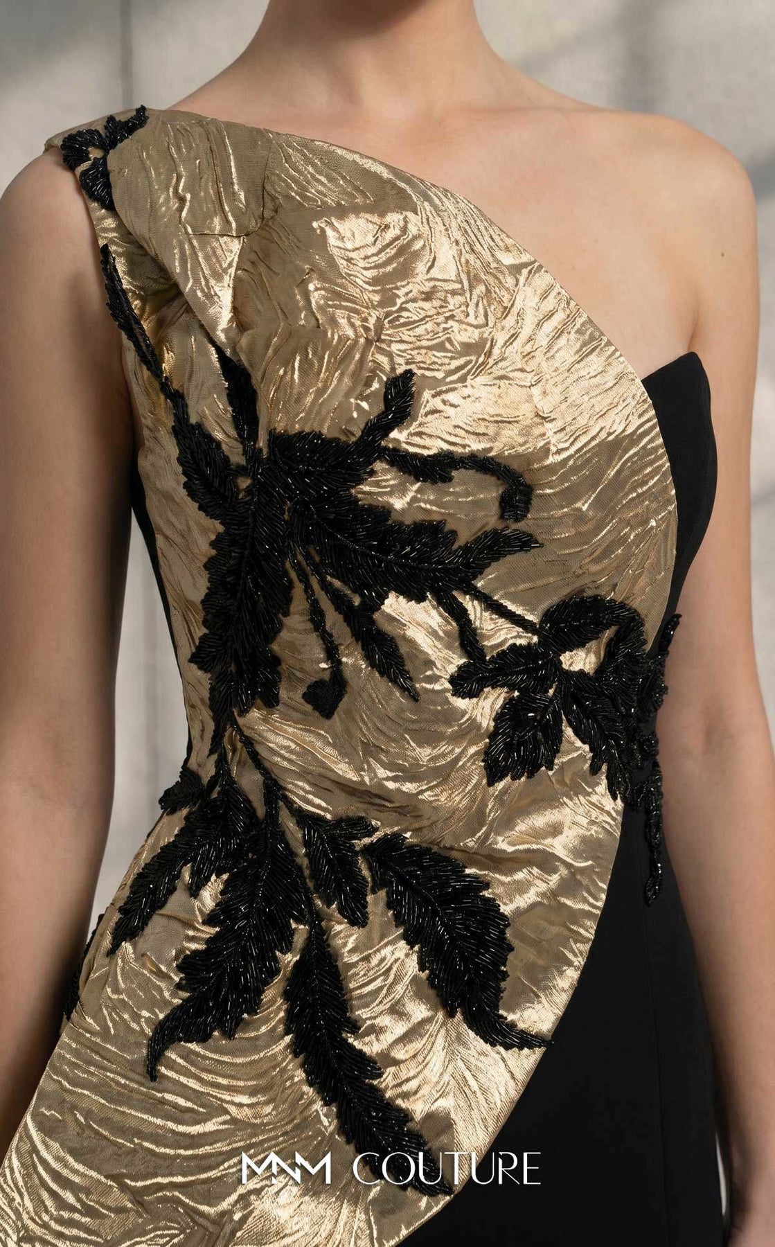 MNM COUTURE V08036 - One Shoulder Beaded Accent Mermaid Evening Gown