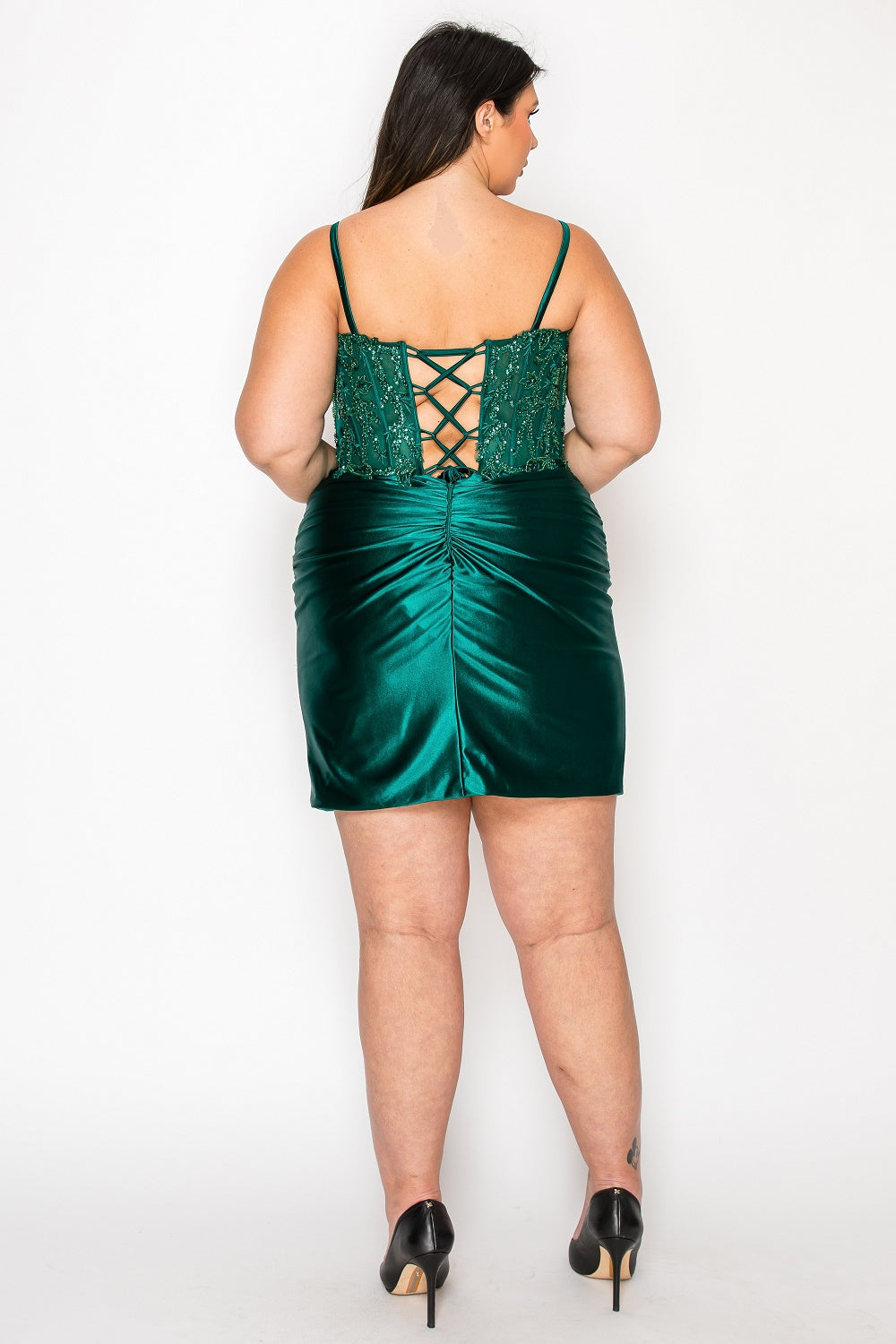 Poly USA W1178 - Plus Size Sleeveless Sheath Mini Dress Cocktail Dress in Green  