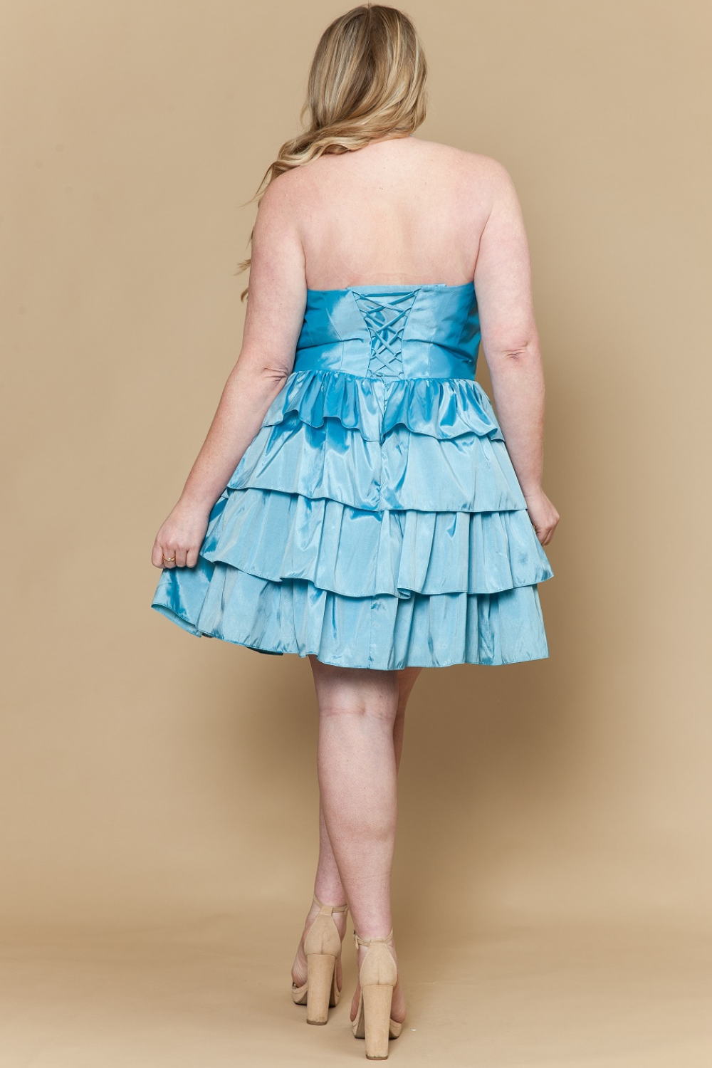 Poly USA W1216 - Bow Accent Plunging Halter Party Dress Cocktail Dresses in Blue  