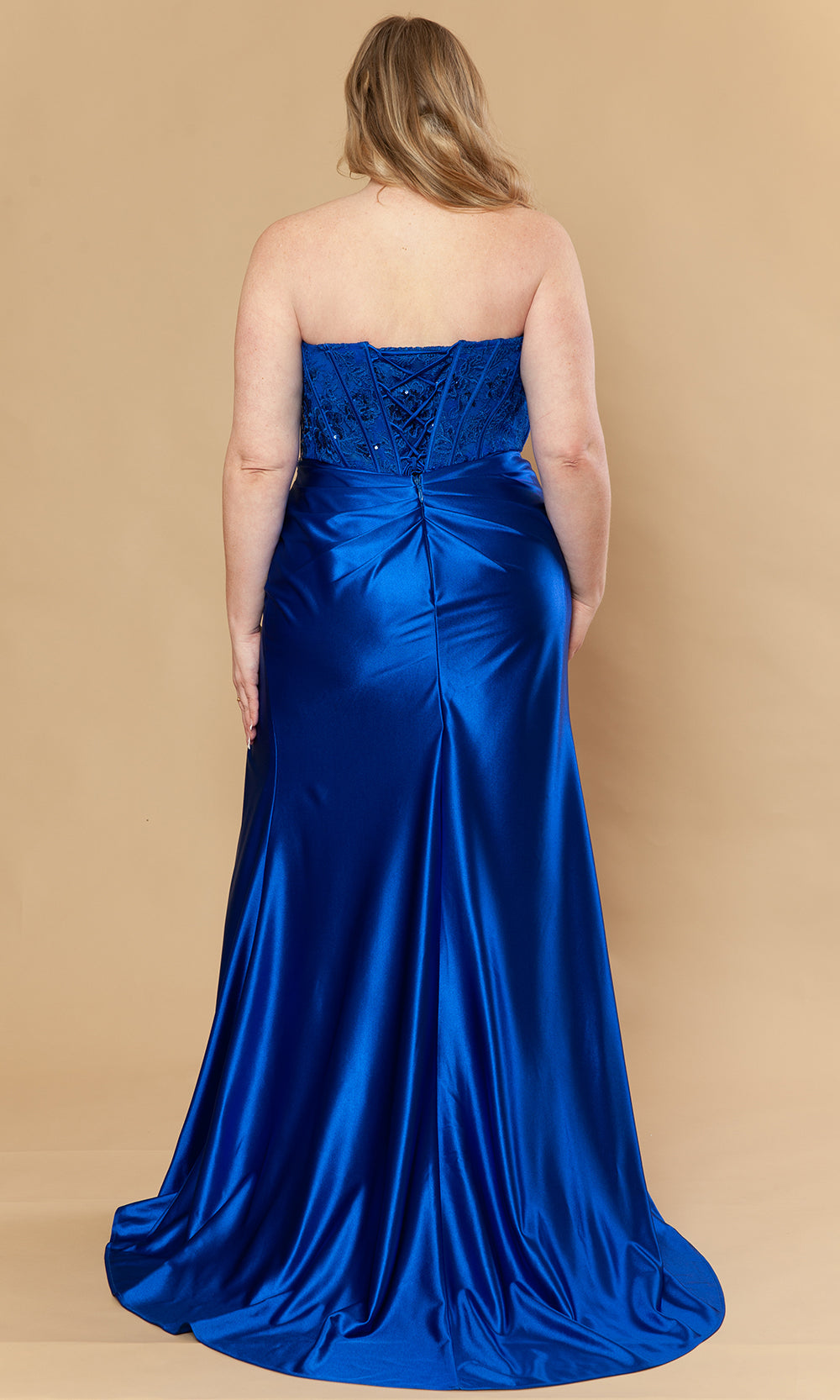 Poly USA W1222 - Straight Neckline Embroidered Satin Gown Prom Dresses