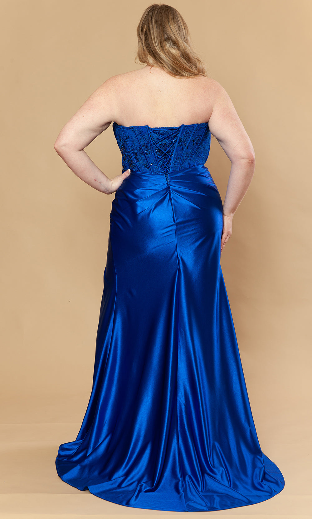 Poly USA W1222 - Straight Neckline Embroidered Satin Gown Prom Dresses