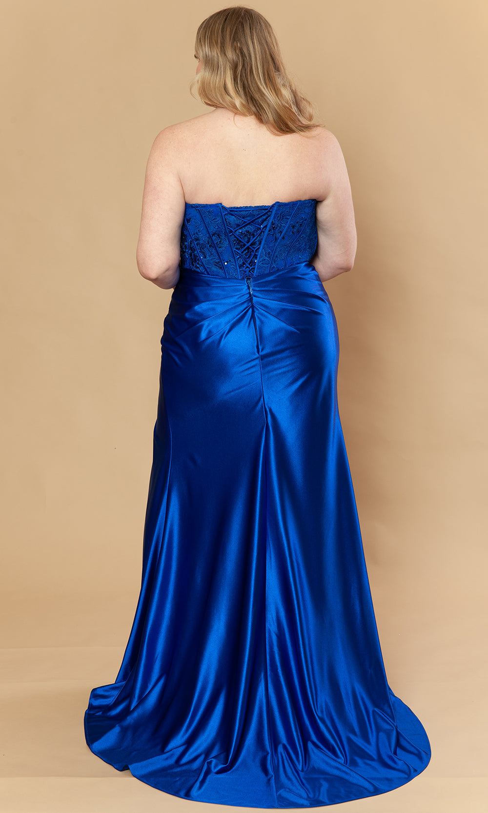 Poly USA W1222 - Straight Neckline Embroidered Satin Gown Prom Dresses