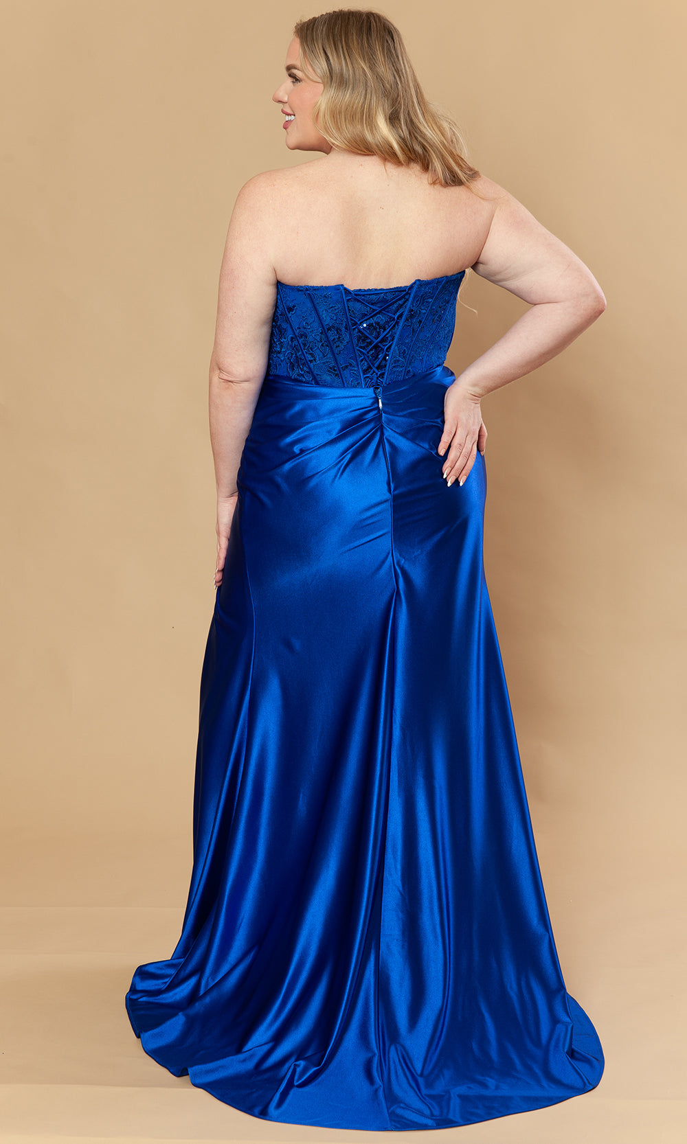 Poly USA W1222 - Straight Neckline Embroidered Satin Gown Prom Dresses