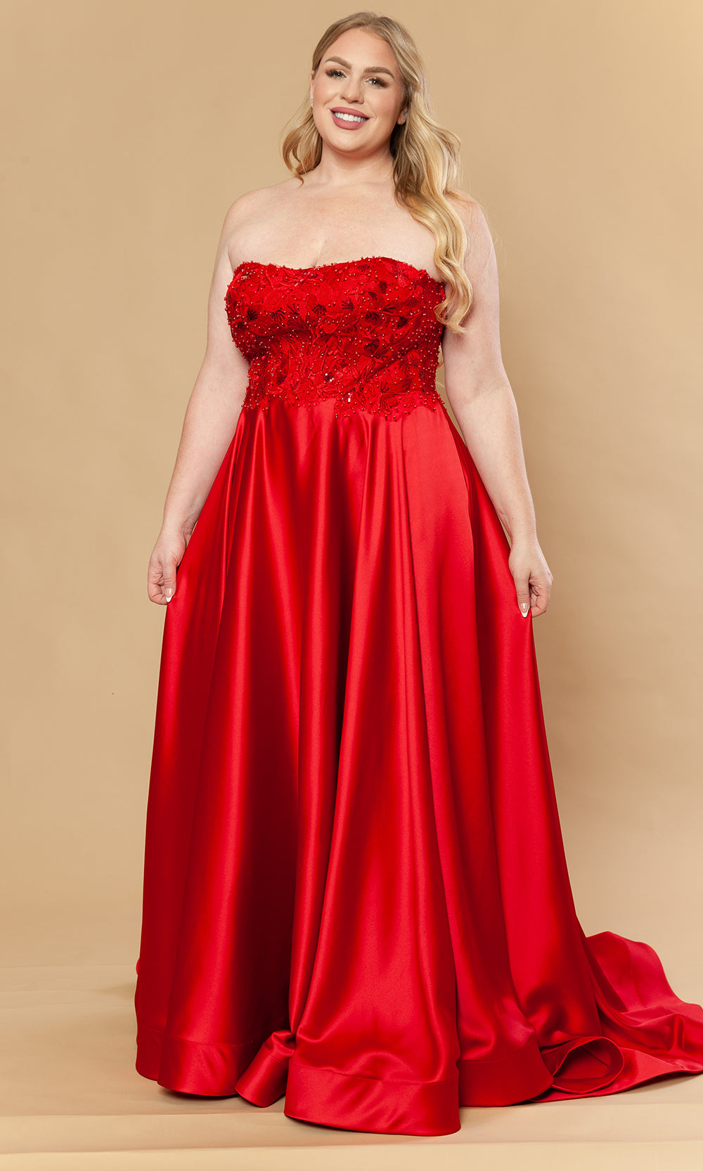 Poly USA W1224 - Beaded Embroidered Strapless A-Line Gown Prom Dresses