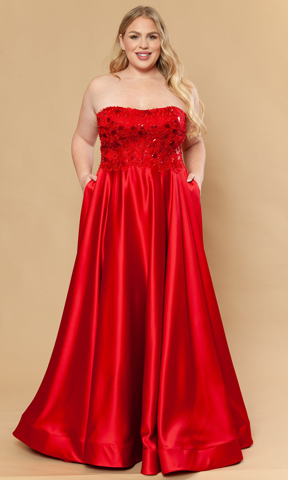 Poly USA W1224 - Beaded Embroidered Strapless A-Line Gown Prom Dresses