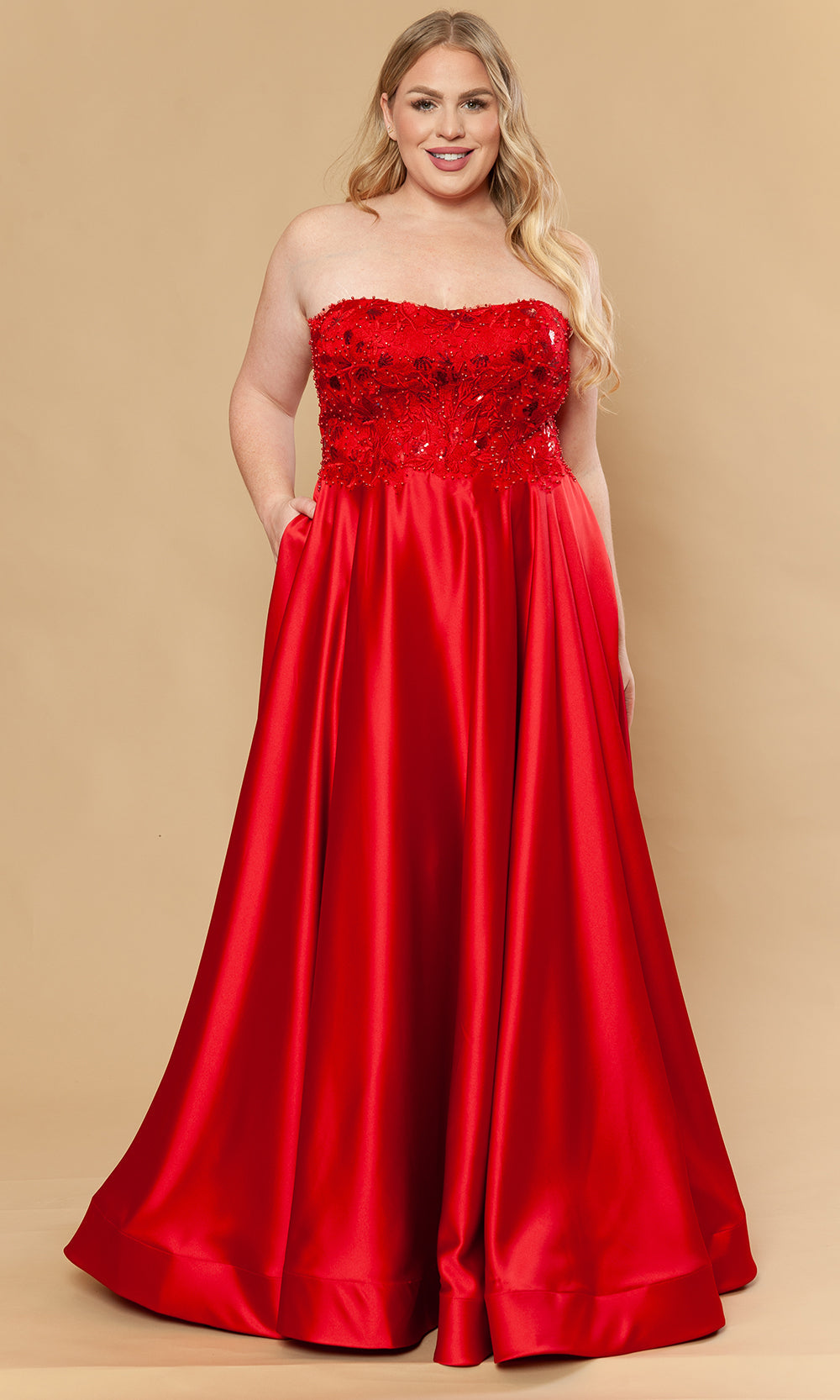 Poly USA W1224 - Beaded Embroidered Strapless A-Line Gown Prom Dresses