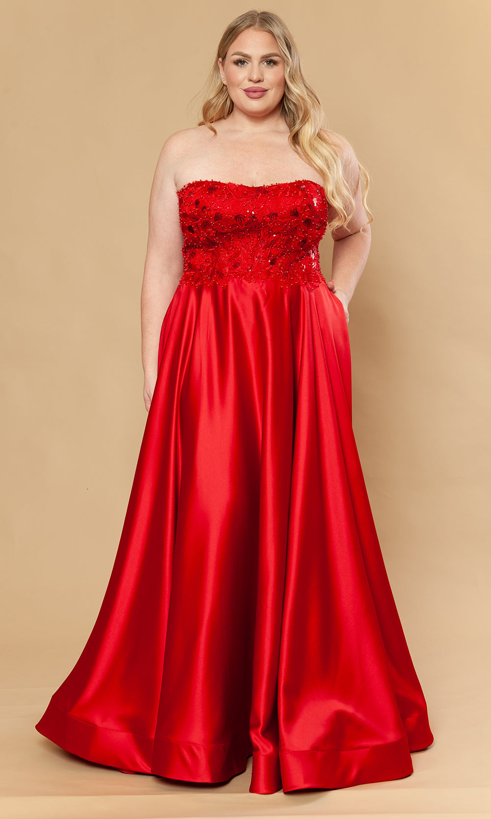 Poly USA W1224 - Beaded Embroidered Strapless A-Line Gown Prom Dresses
