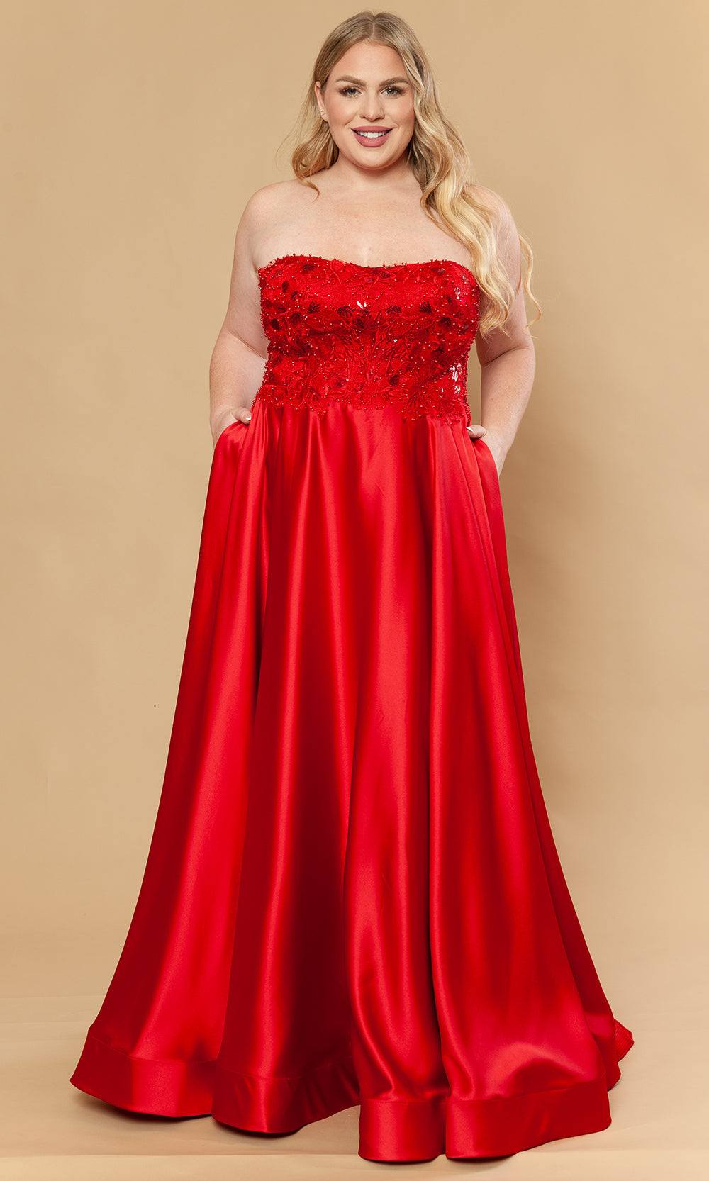 Poly USA W1224 - Beaded Embroidered Strapless A-Line Gown Prom Dresses