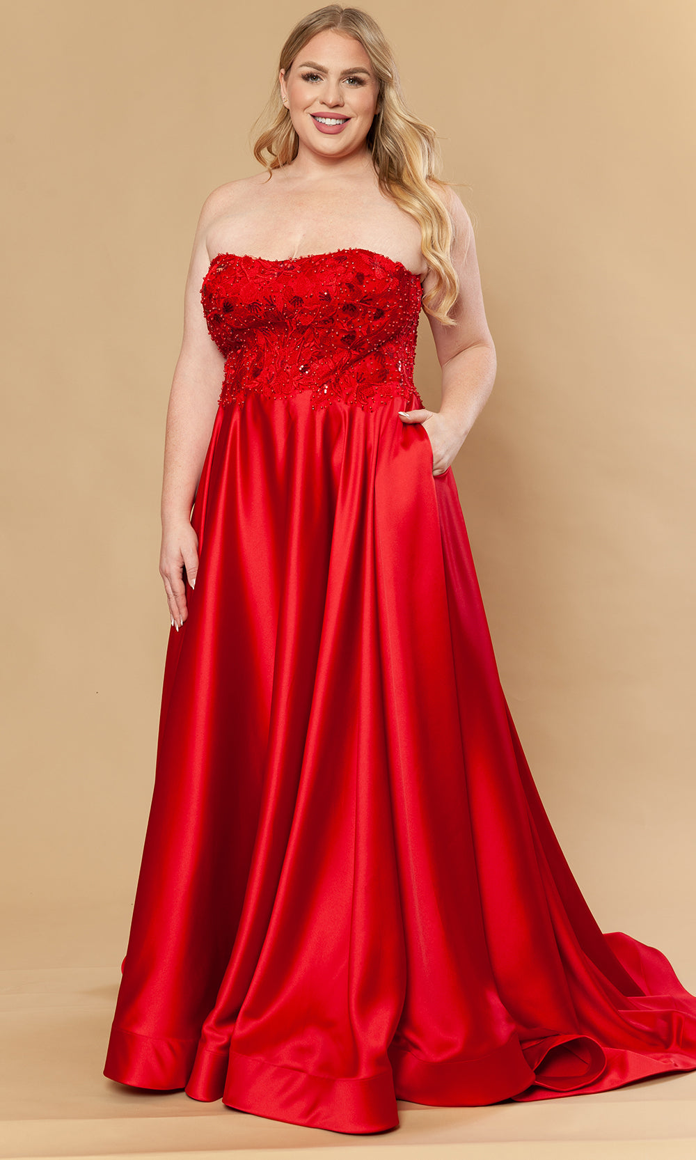 Poly USA W1224 - Beaded Embroidered Strapless A-Line Gown Prom Dresses