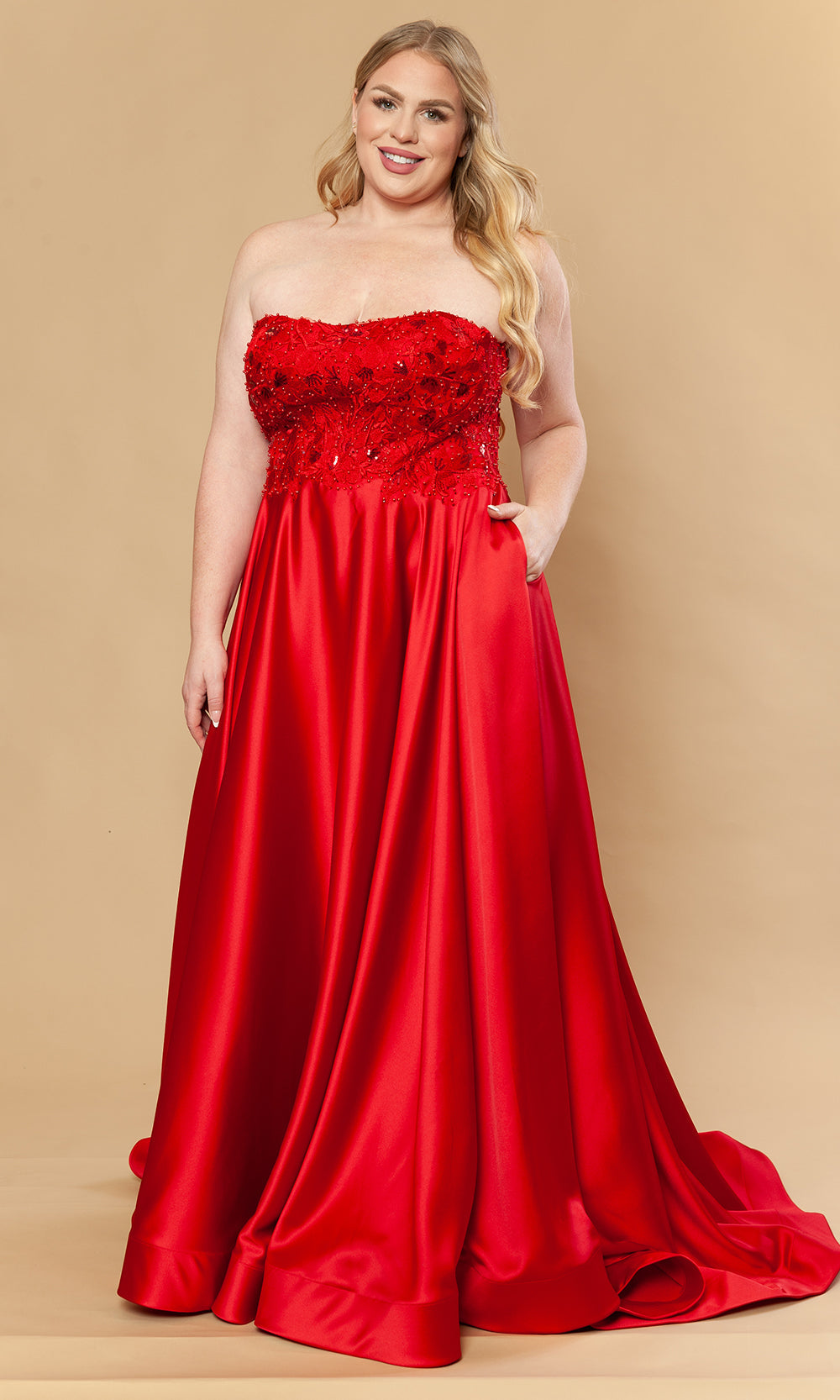 Poly USA W1224 - Beaded Embroidered Strapless A-Line Gown Prom Dresses