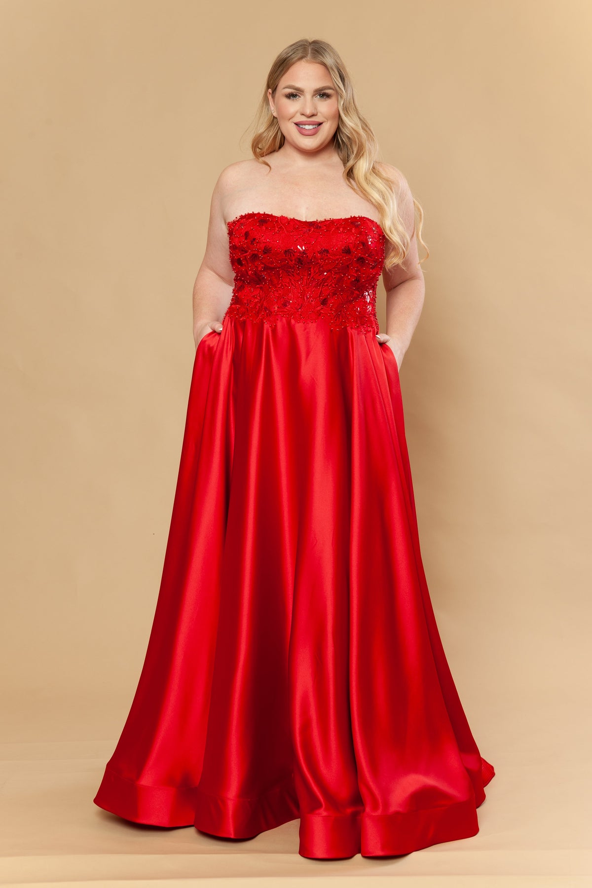 Poly USA W1224 - Beaded Embroidered Strapless A-Line Gown Prom Dresses