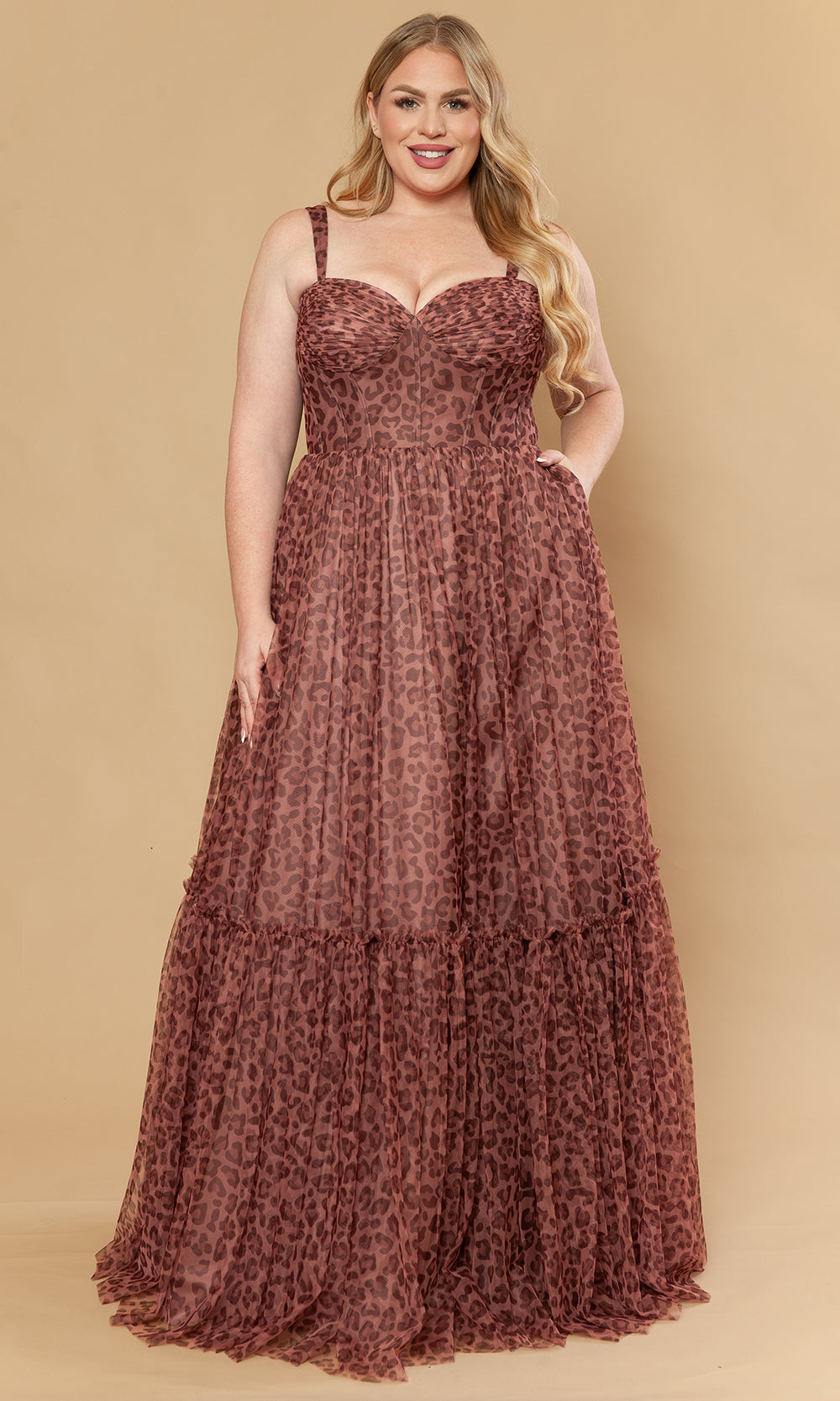 Poly USA W1226 - Sweetheart Neck Animal Print Mesh Gown Prom Dresses