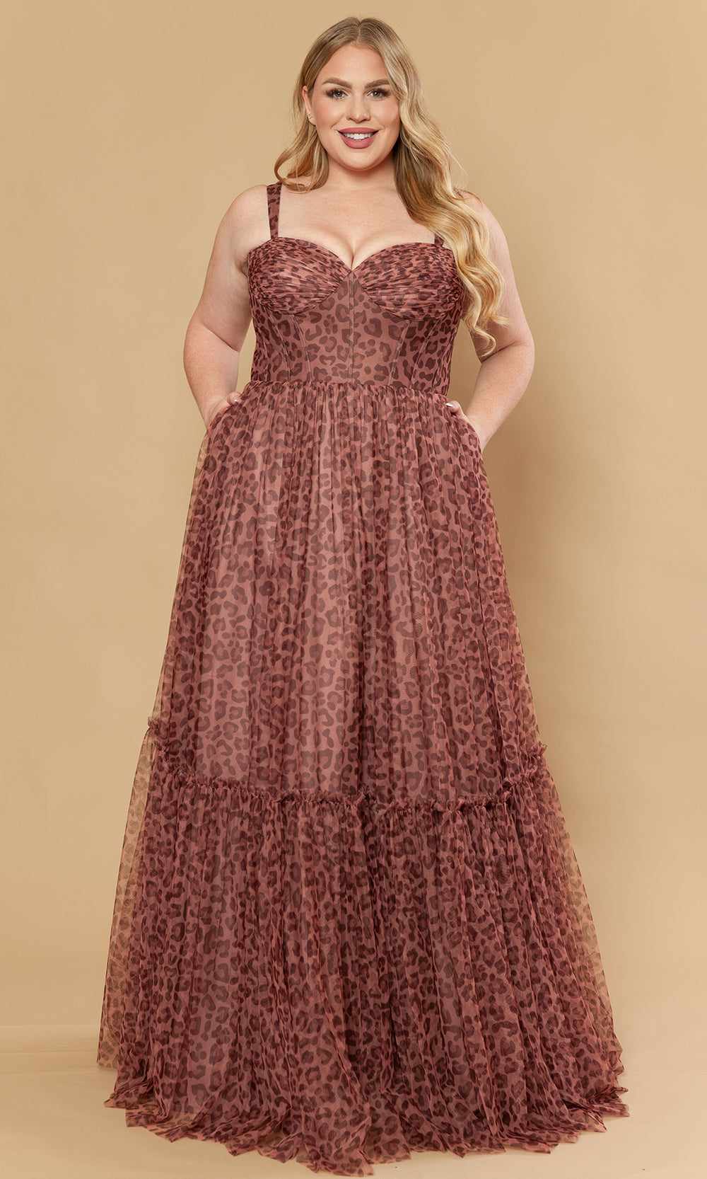 Poly USA W1226 - Sweetheart Neck Animal Print Mesh Gown Prom Dresses