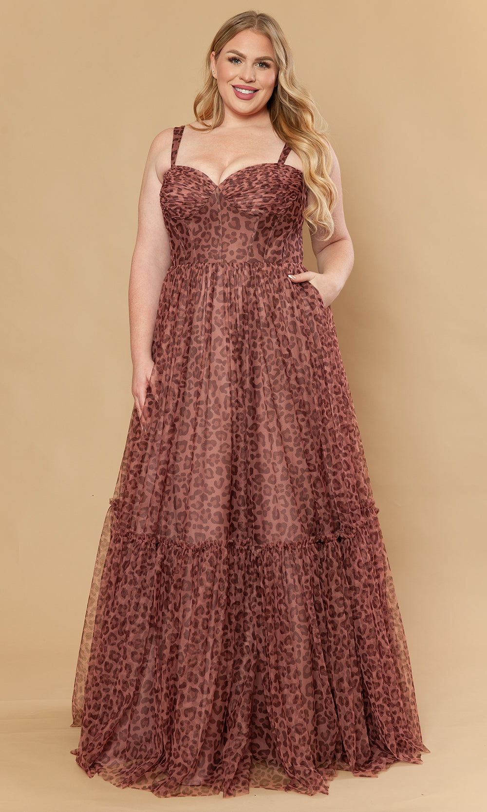 Poly USA W1226 - Sweetheart Neck Animal Print Mesh Gown Prom Dresses